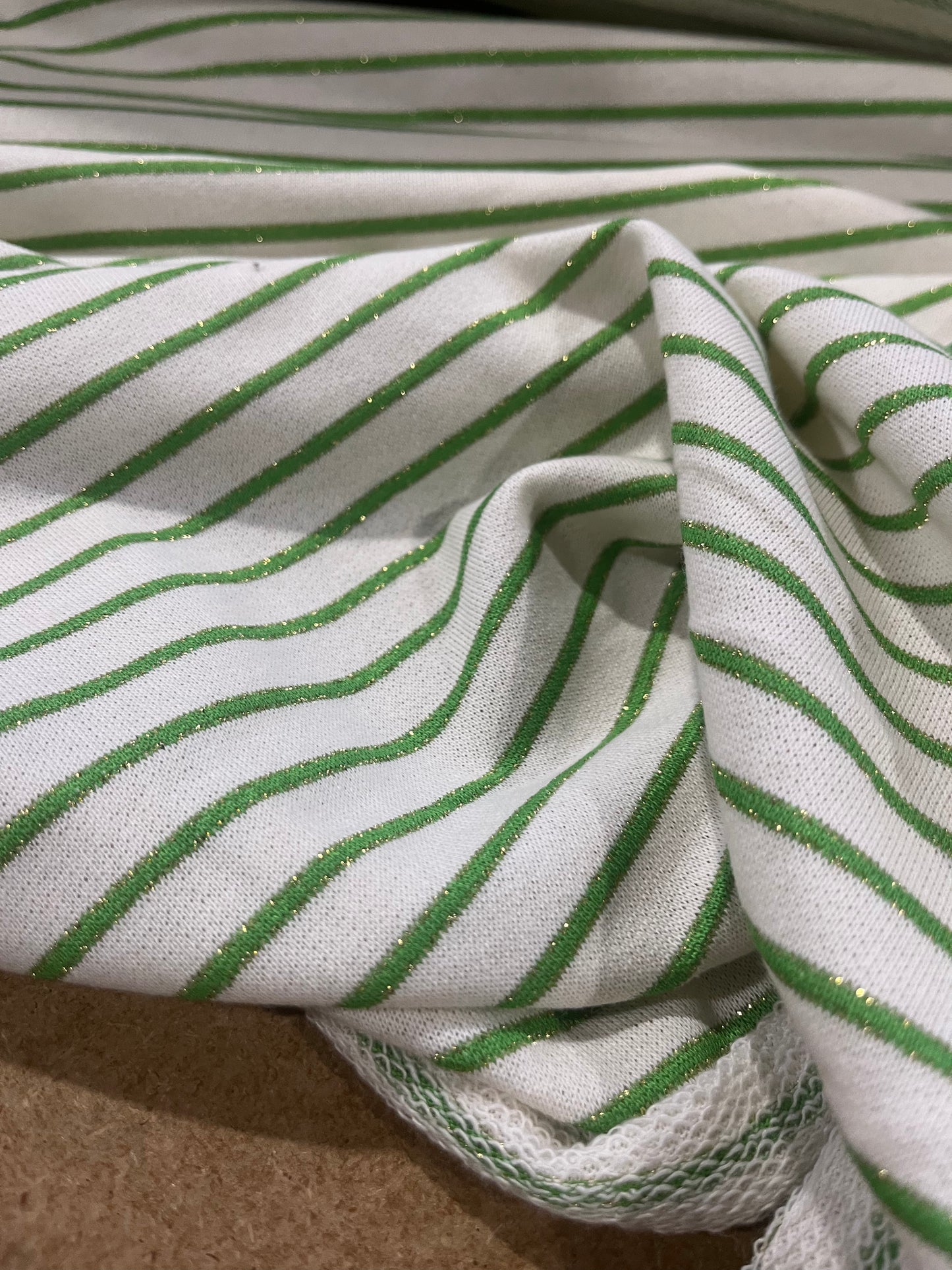 TERRY 016 white/green lurex striped French Terry