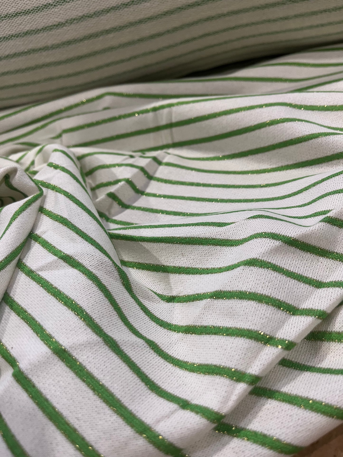 TERRY 016 white/green lurex striped French Terry