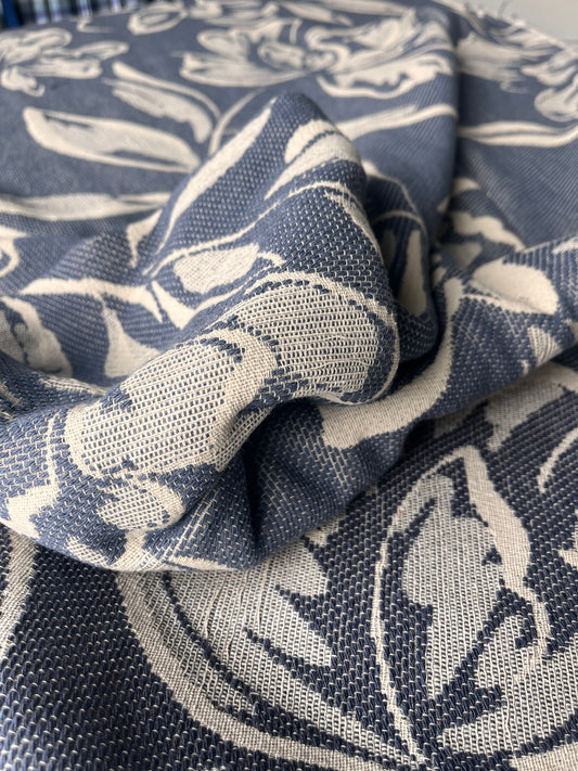 CELIA 030 cot jacquard big flowers blue/ecru