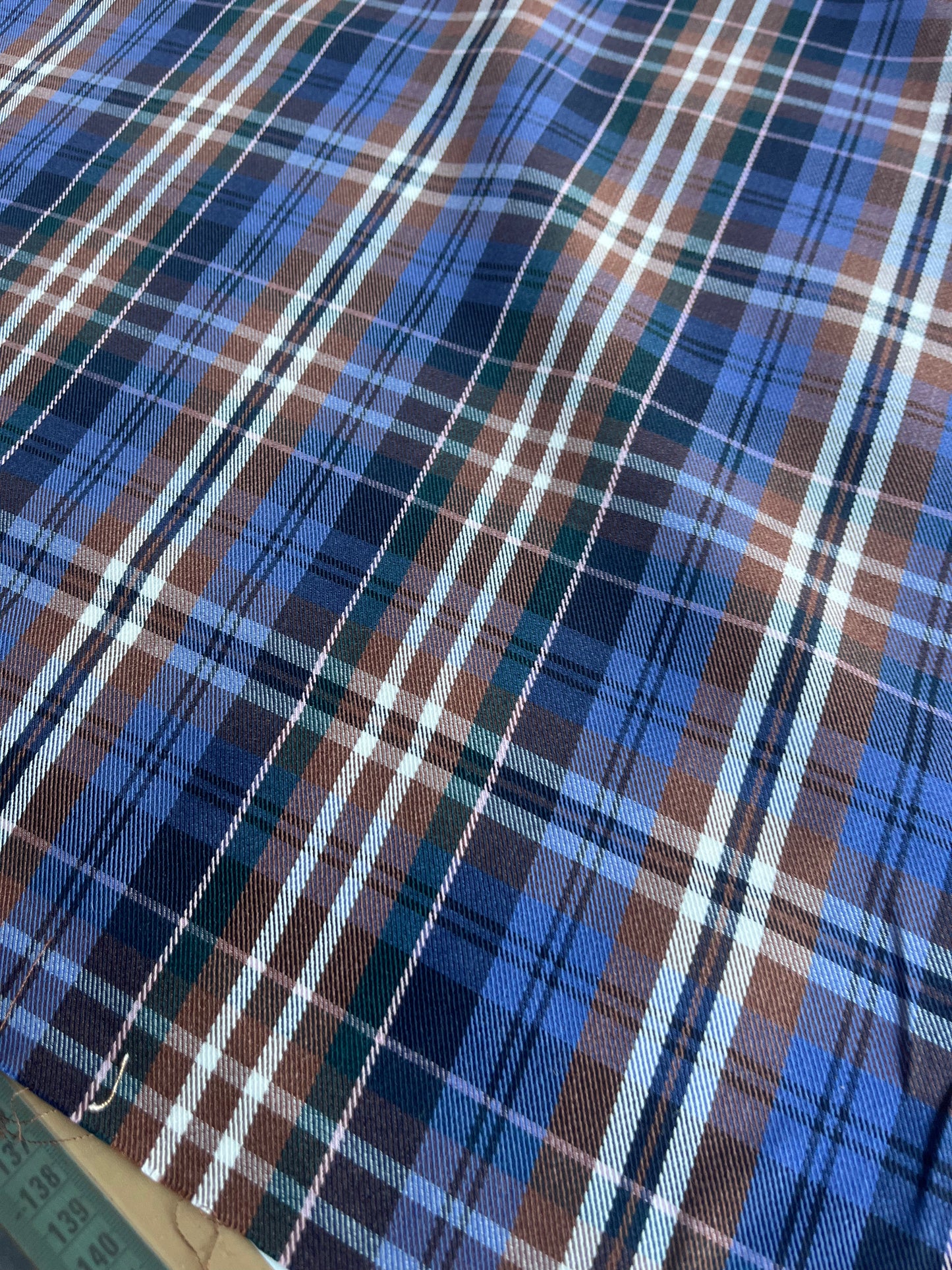 TANIA 003 colour woven stretch check indigo/brown