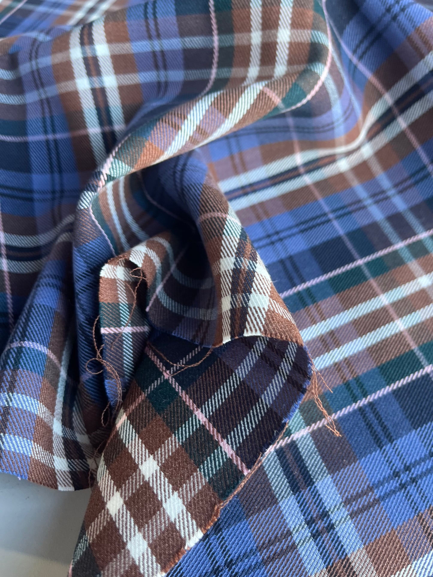 TANIA 003 colour woven stretch check indigo/brown