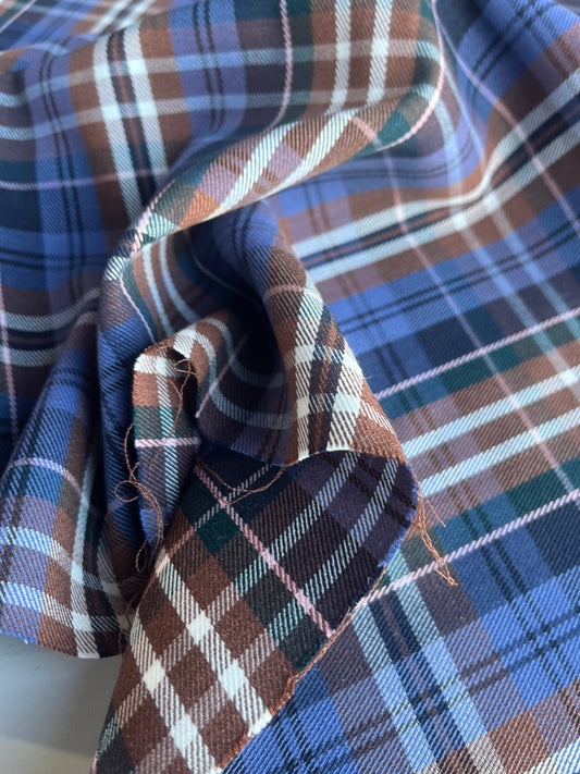 TANIA 003 colour woven stretch check indigo/brown