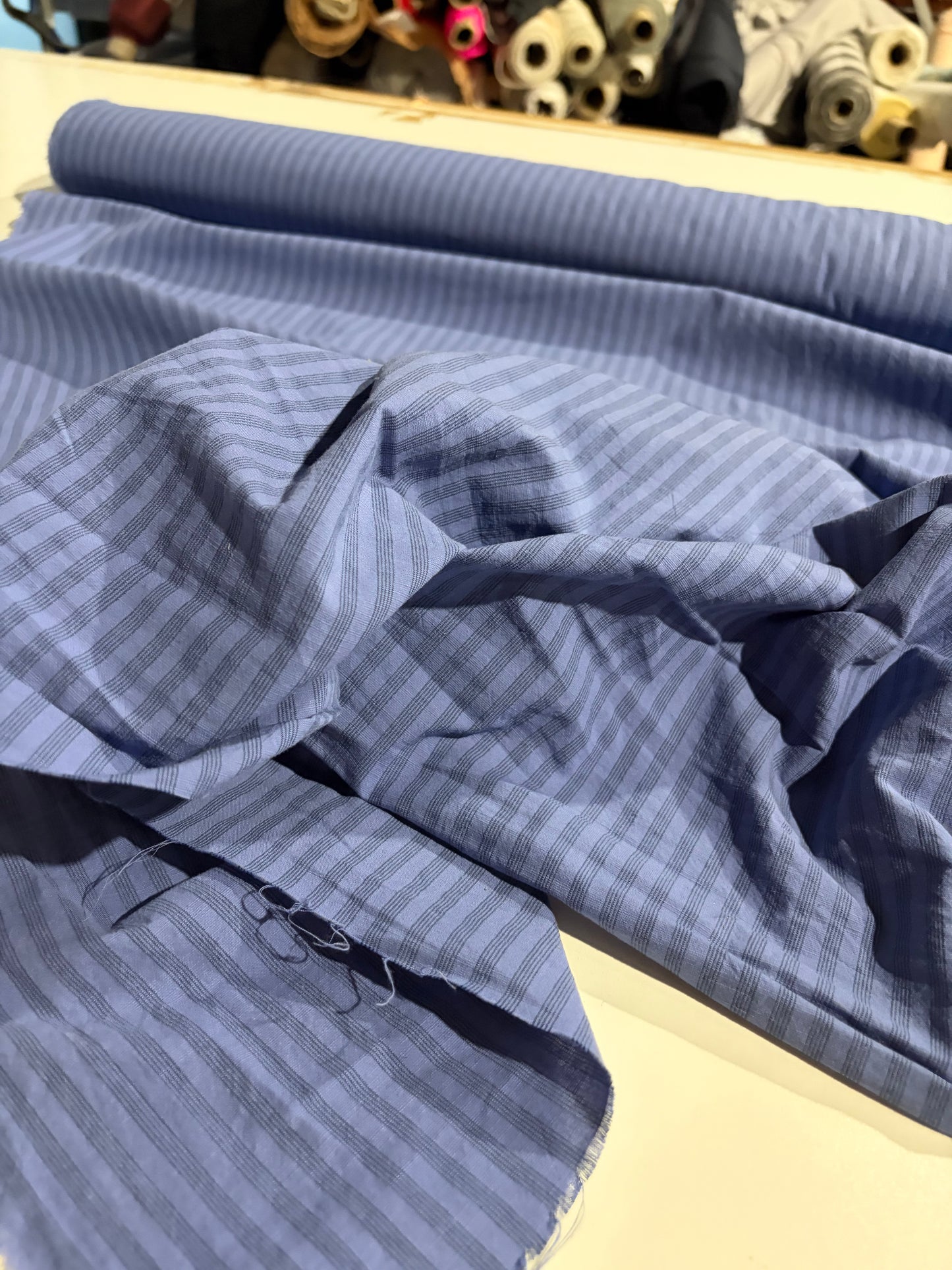 KRUSTY 012 indigo washed  colourwoven cotton stripes