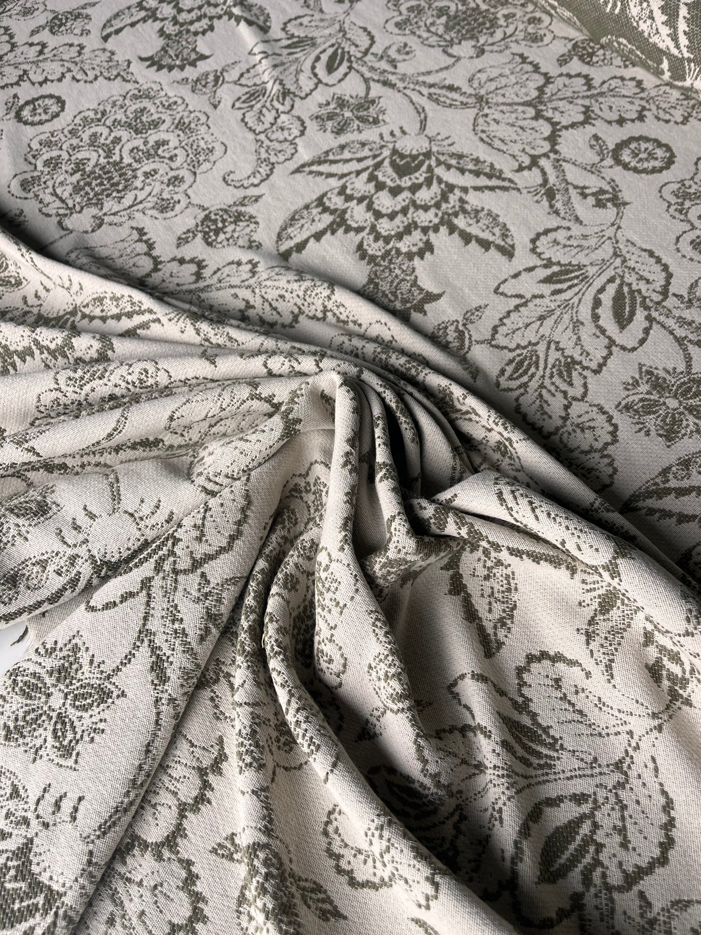 CELIA 026 cot jacquard ornmental flowers  khaky/ecru