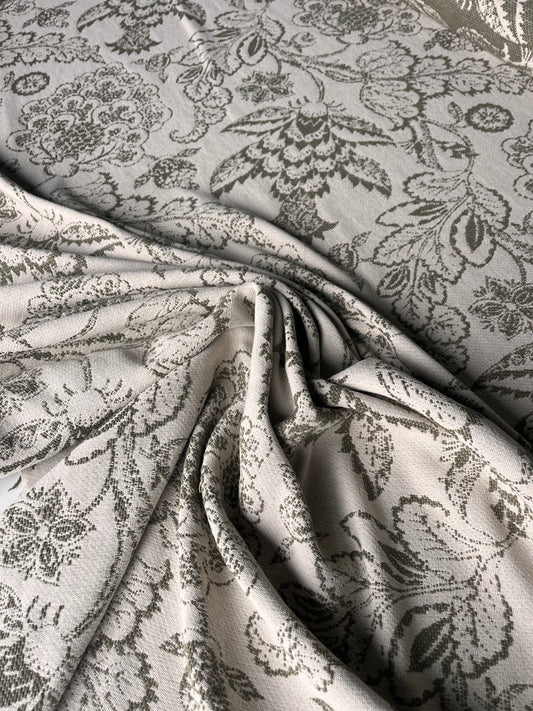 CELIA 026 cot jacquard ornmental flowers  khaky/ecru