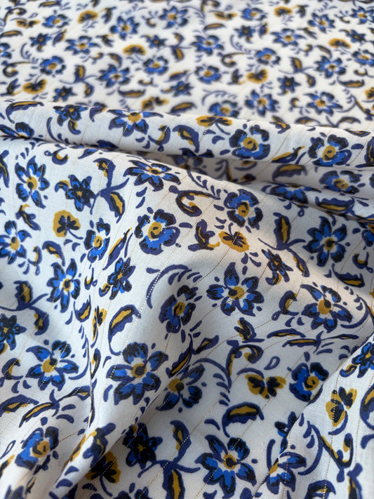 ANDREA 018 cotton voile "the lurex striped indigo flowers edit"