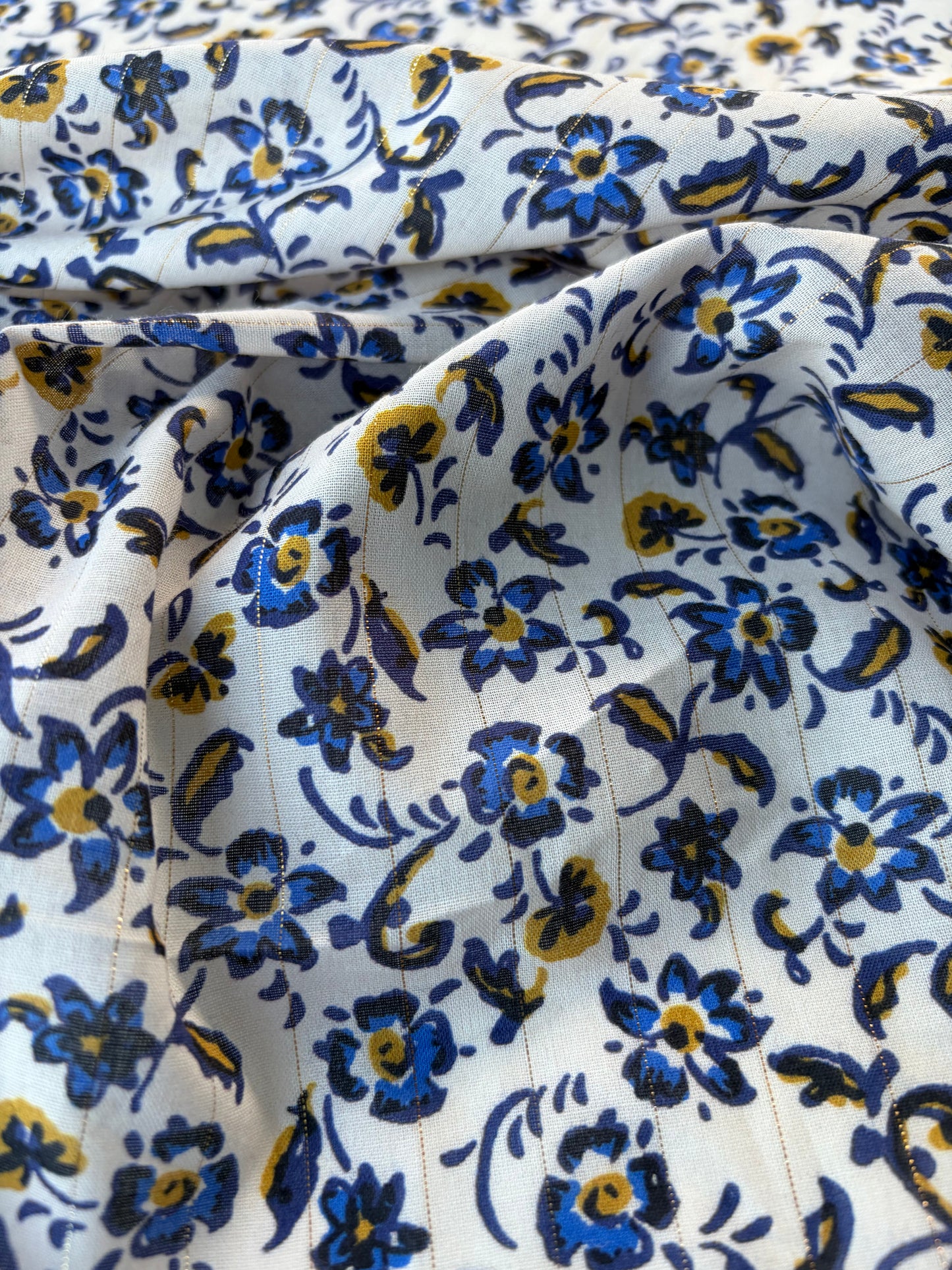 ANDREA 018 cotton voile "the lurex striped indigo flowers edit"