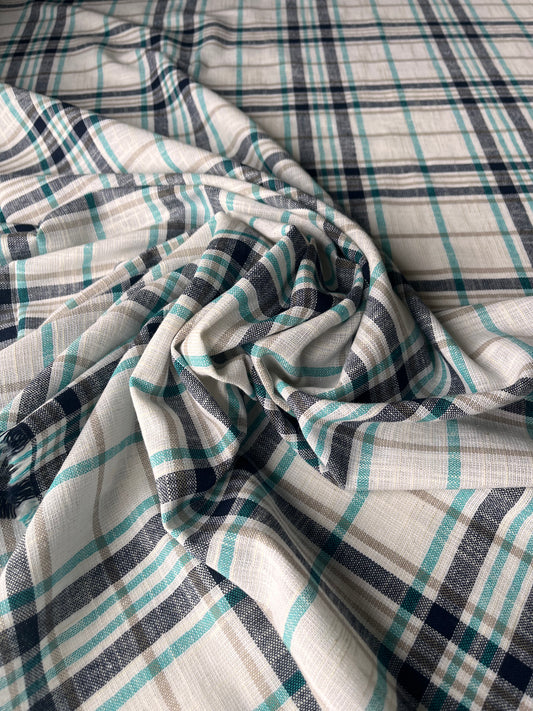 CELIA 020 cot/lin Checks turquoise / ecru / navy