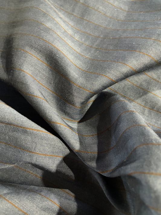 KRUSTY 021 indigo/rust shiny cotton suiting stripes