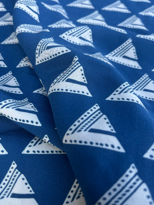 RW 081 viscose fibrane with indigo/ecru graphic print