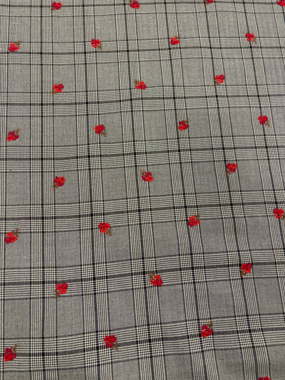 PIPO 035 checkered suiting stretch with embroidered flowers