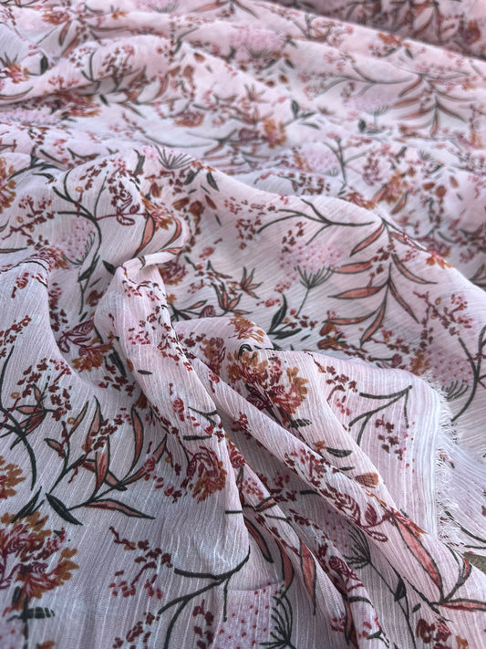 RW 092 crepon with romantic flower print rose poudre