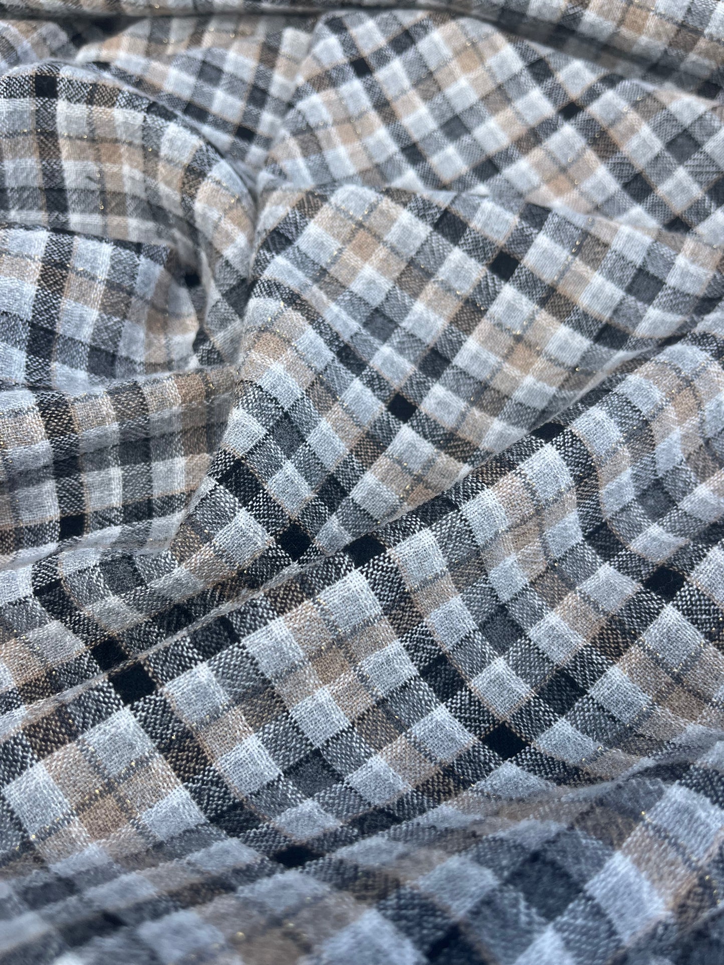 RW 095 woven check cotton/linen grey/beige