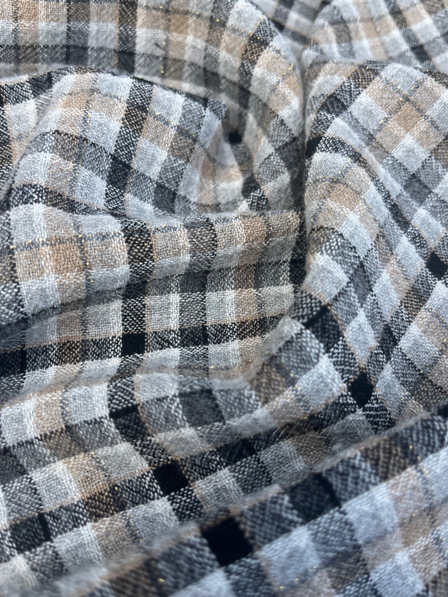 RW 095 woven check cotton/linen grey/beige