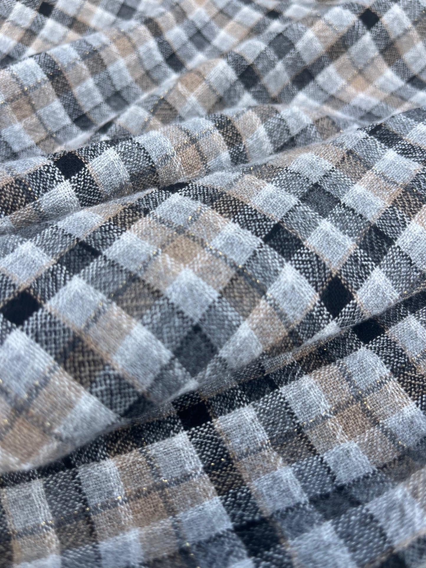 RW 095 woven check cotton/linen grey/beige