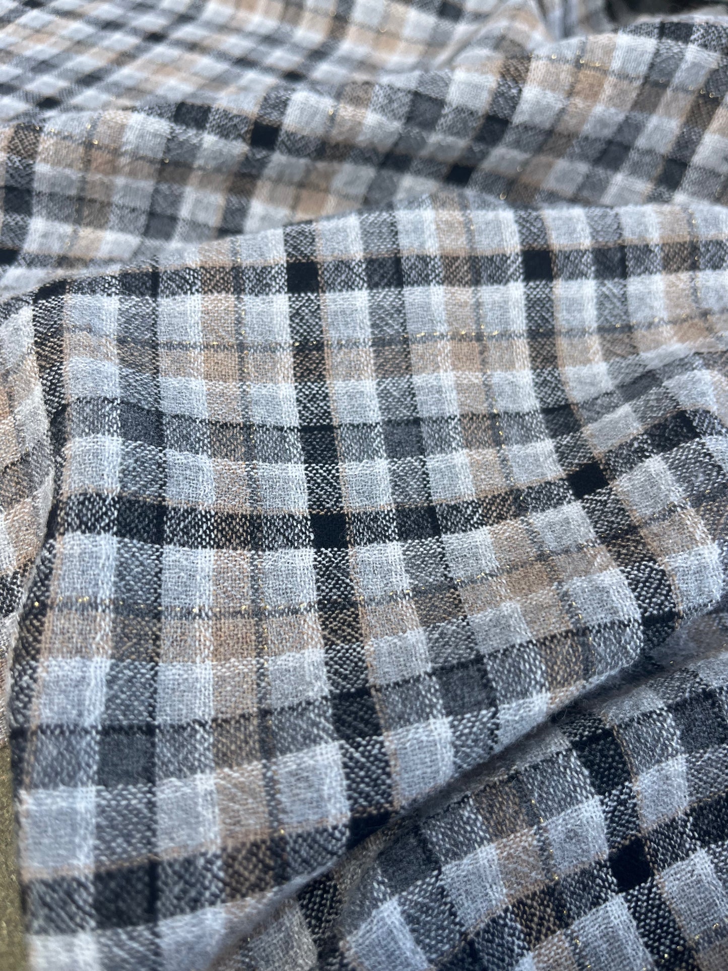 RW 095 woven check cotton/linen grey/beige