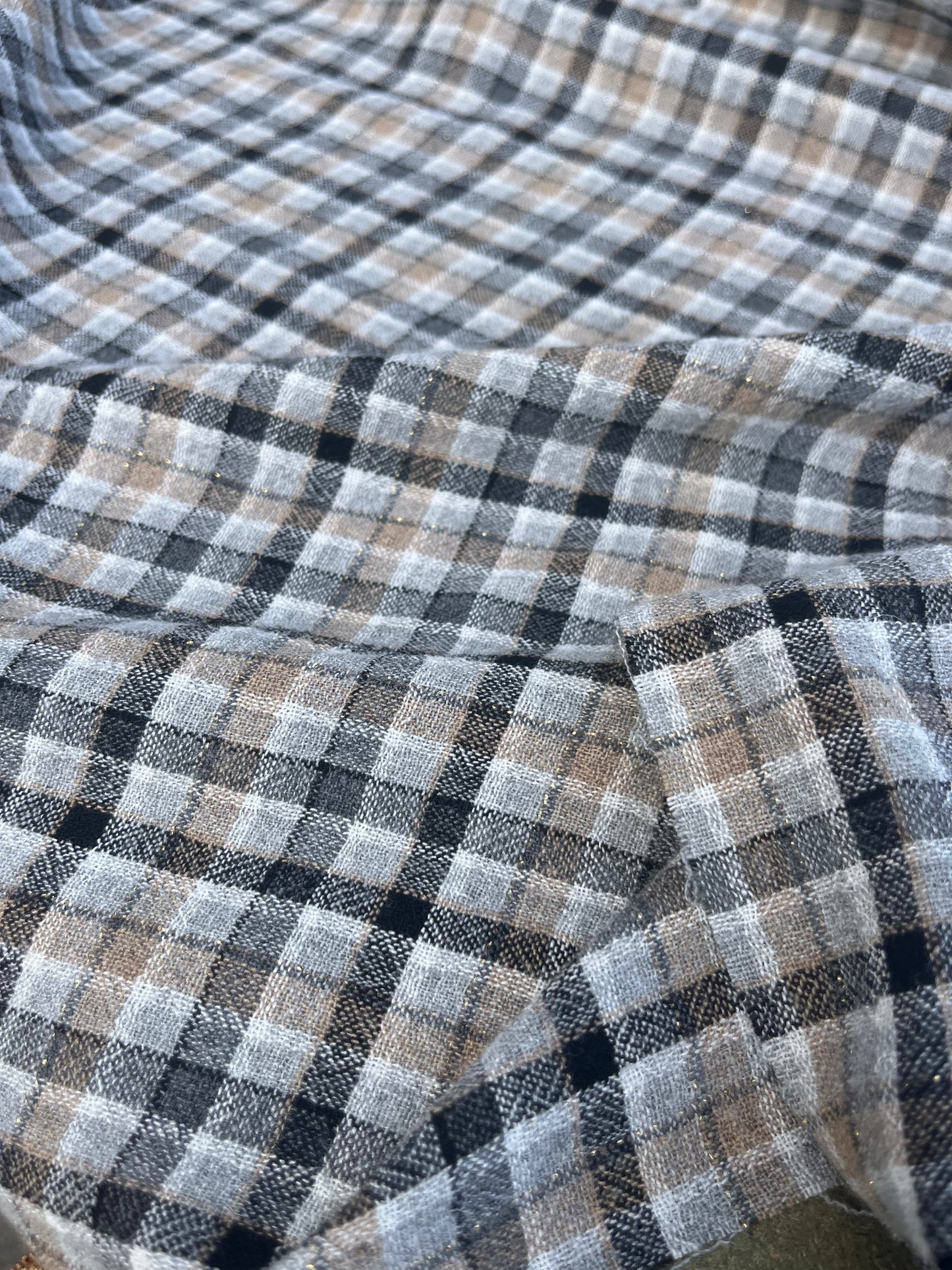 RW 095 woven check cotton/linen grey/beige