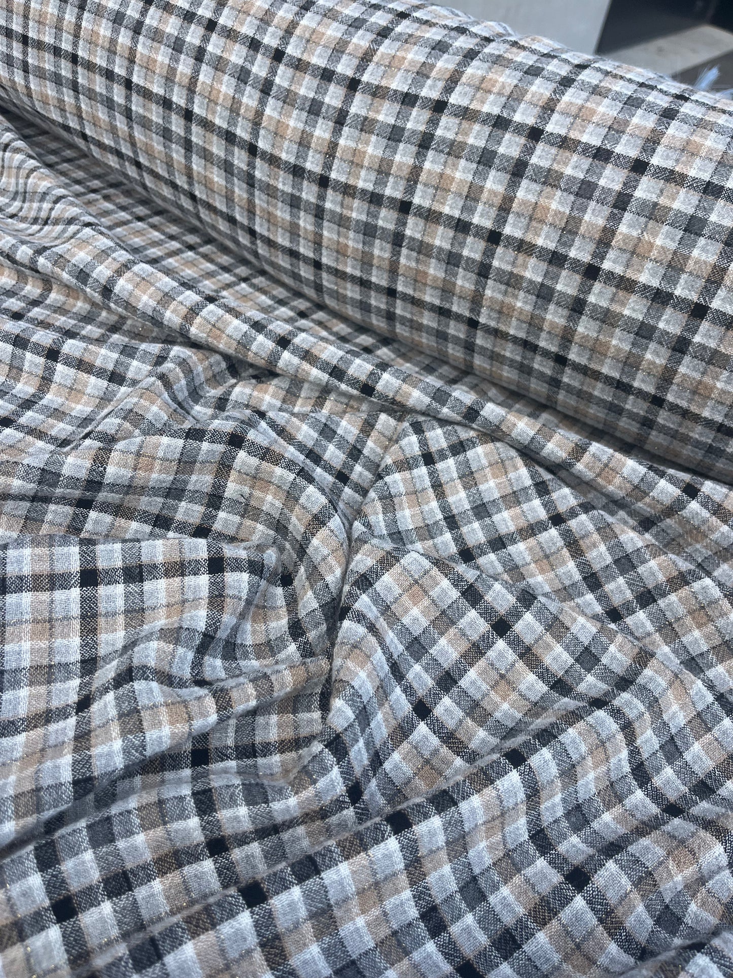 RW 095 woven check cotton/linen grey/beige