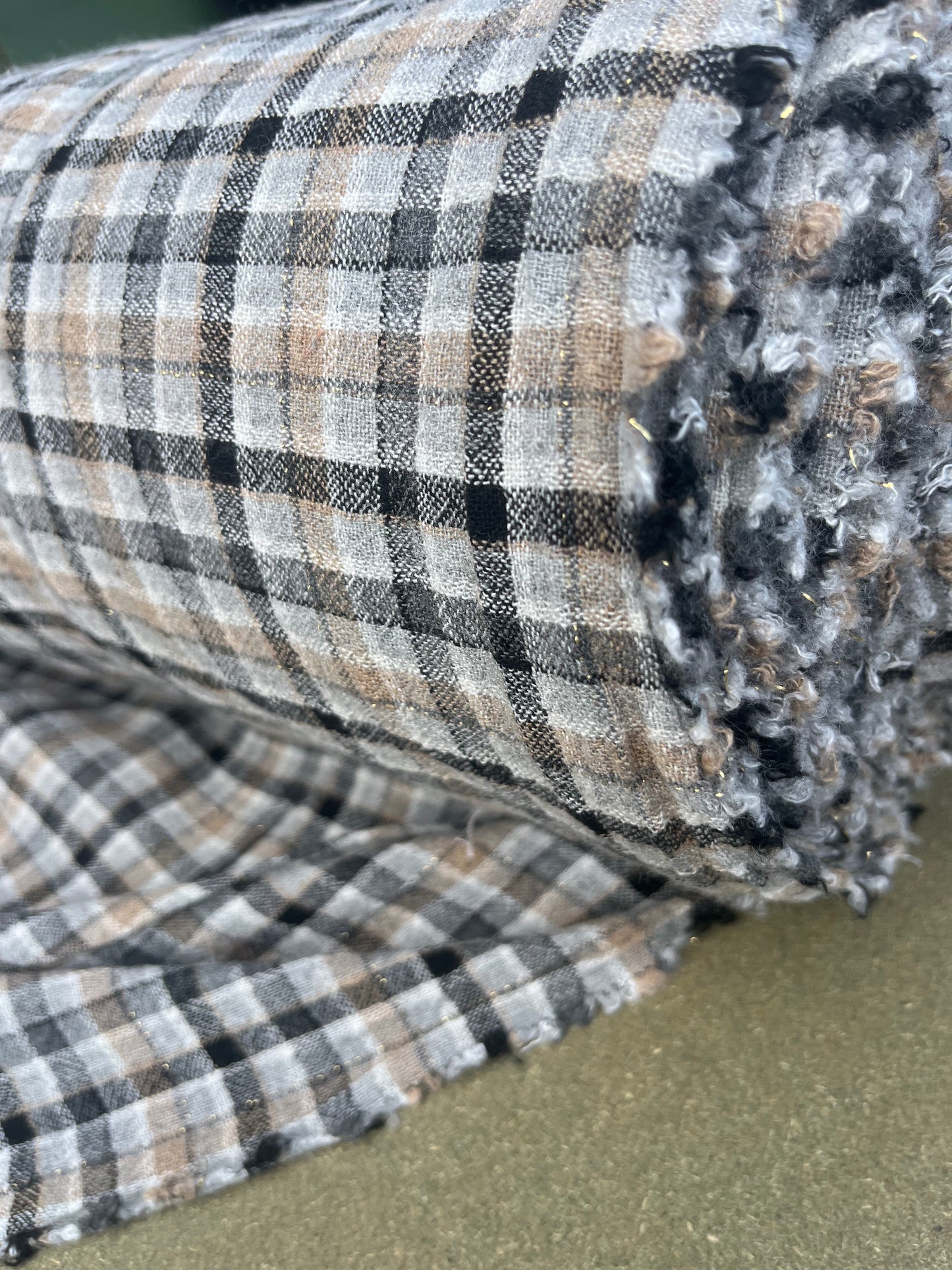 RW 095 woven check cotton/linen grey/beige