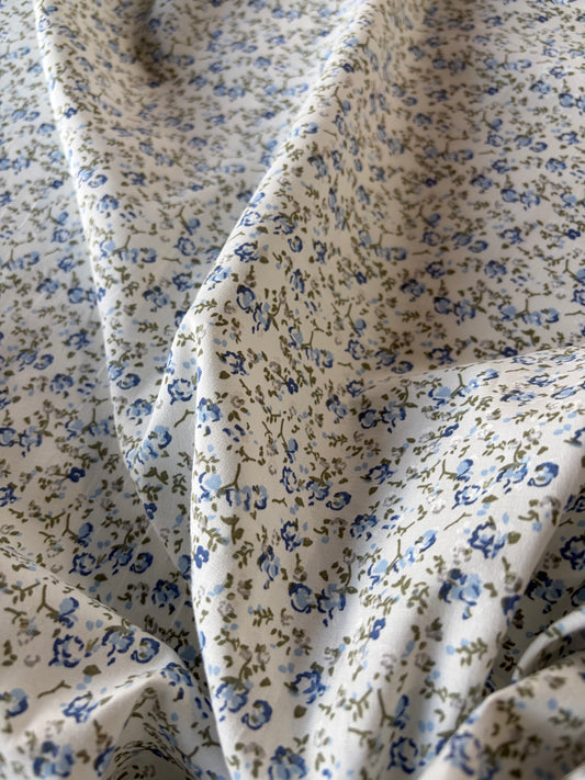 LC AL 018 cotton poplin stretch  mini flowers blue/khaky