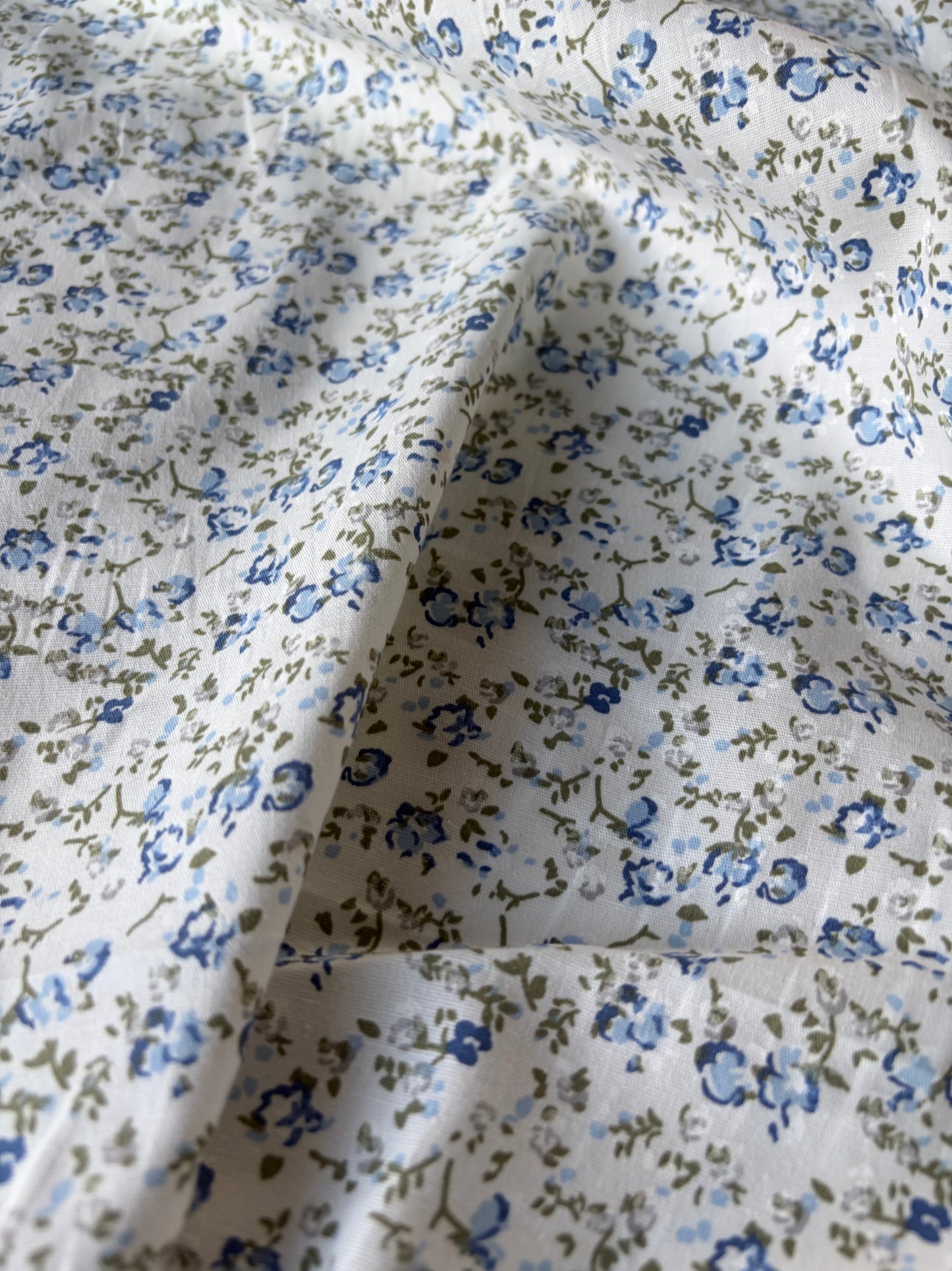 AL 018 cotton poplin stretch  mini flowers blue/khaky