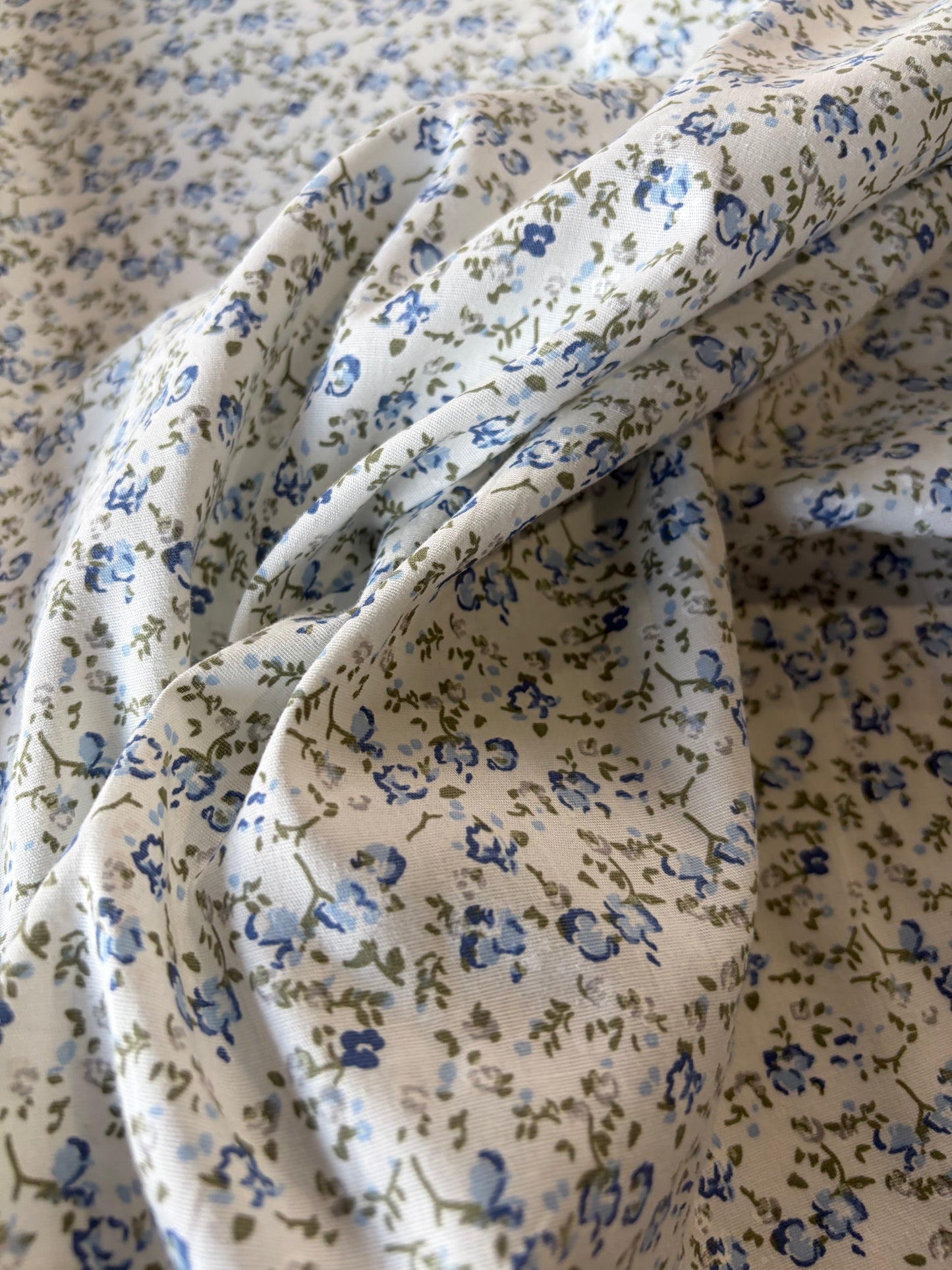 AL 018 cotton poplin stretch  mini flowers blue/khaky