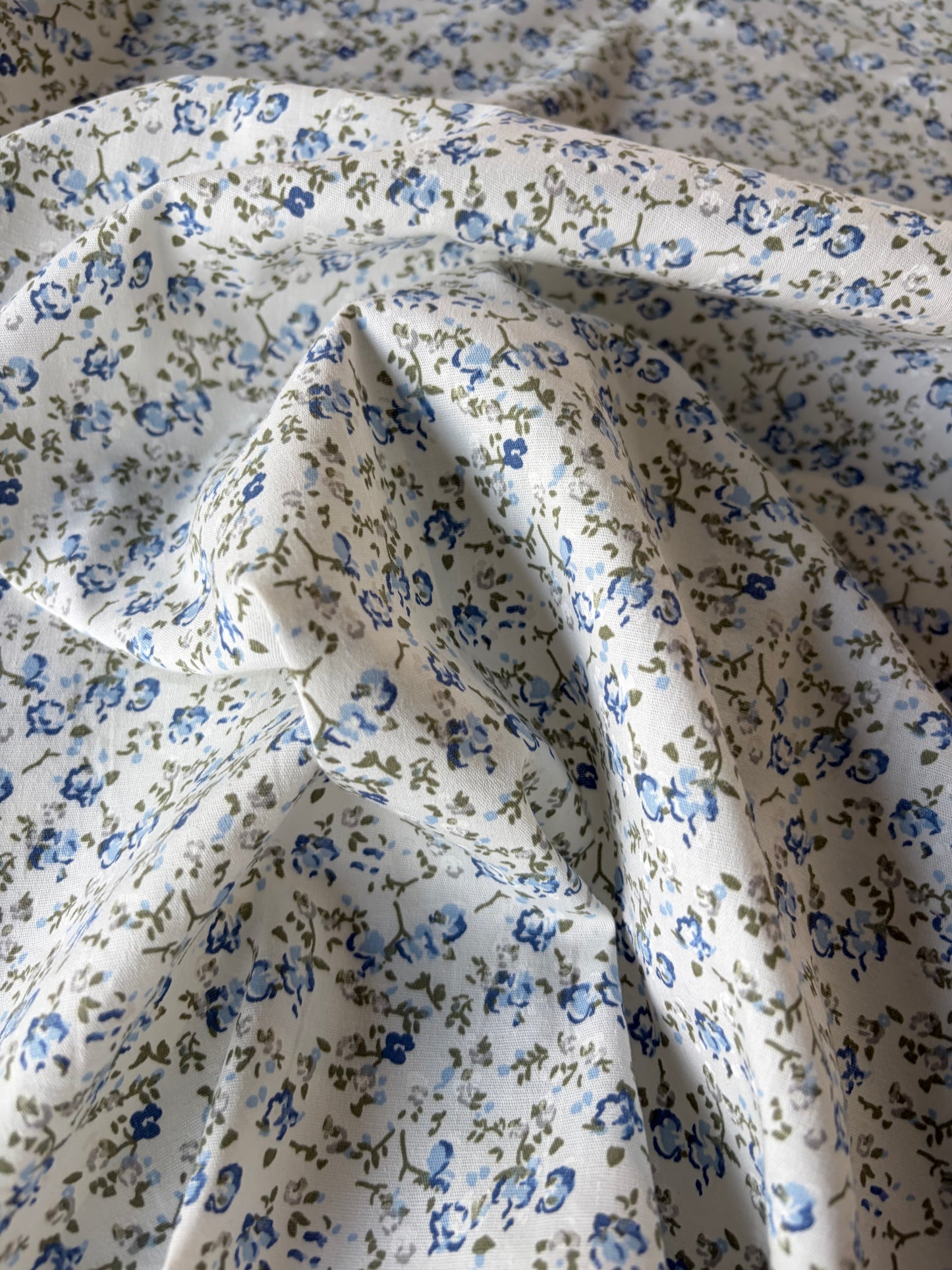 AL 018 cotton poplin stretch  mini flowers blue/khaky