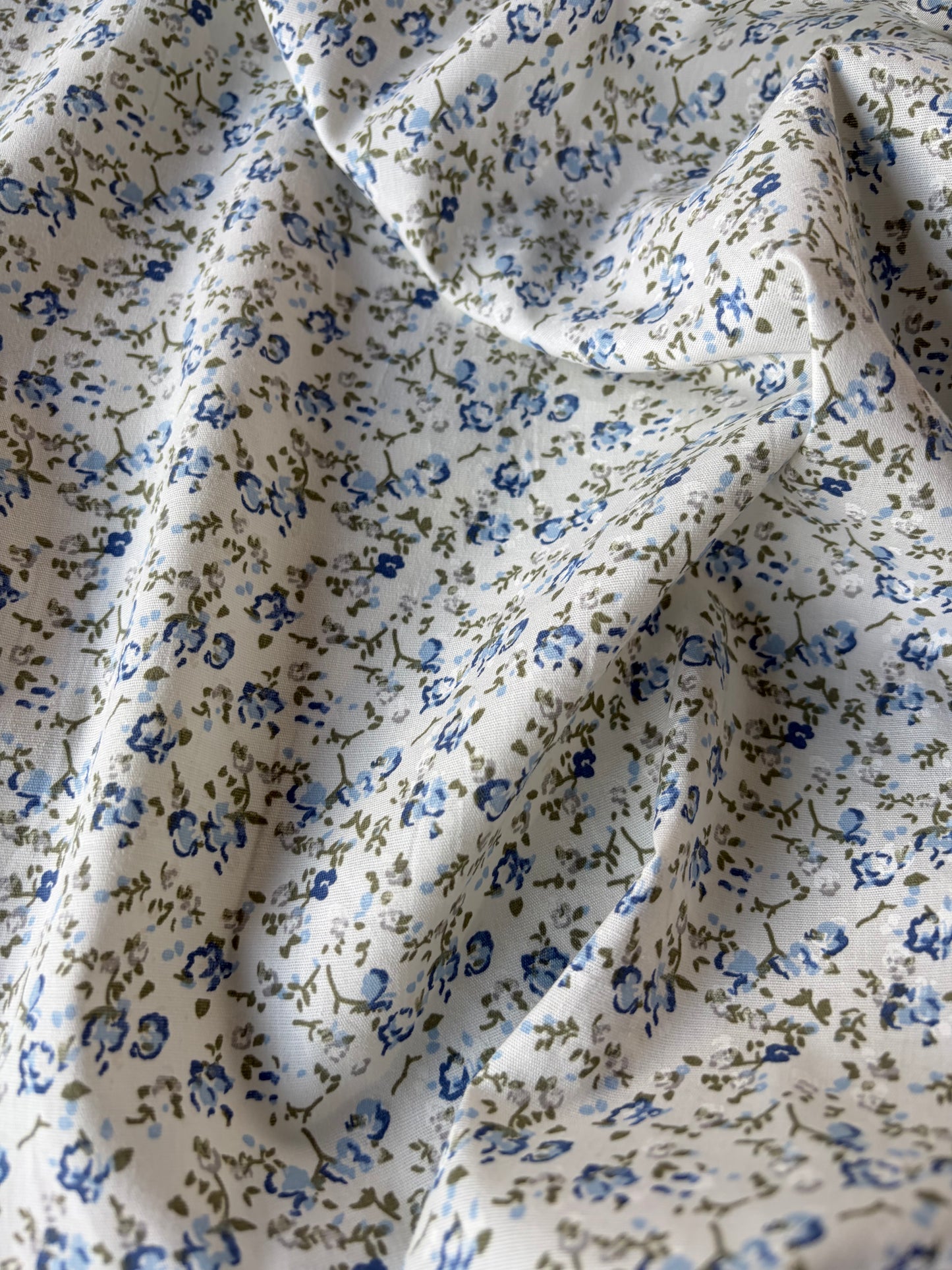 AL 018 cotton poplin stretch  mini flowers blue/khaky