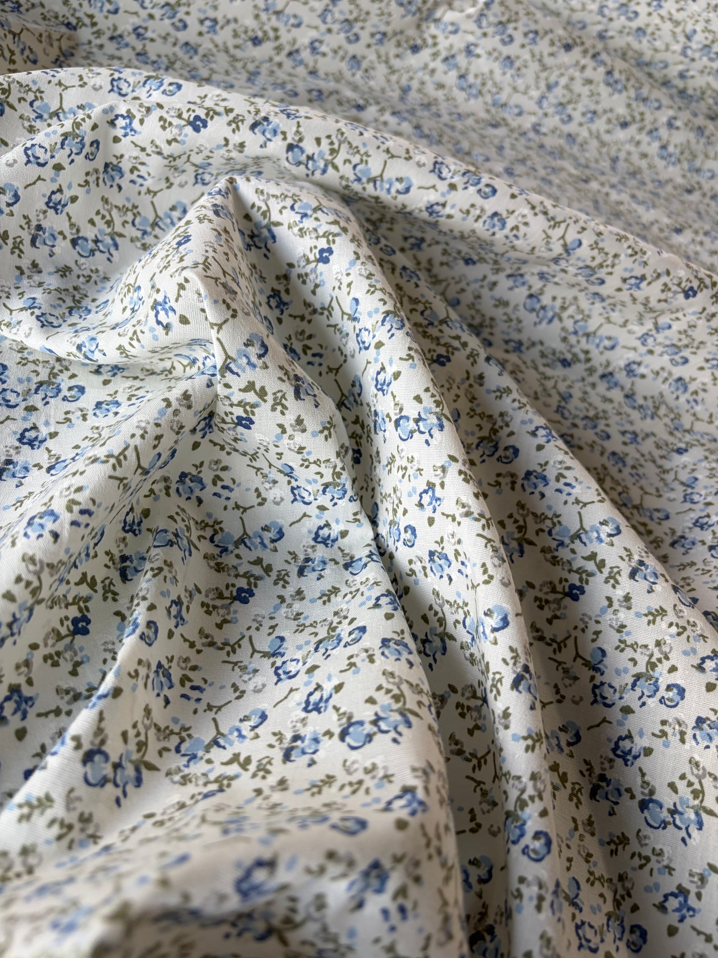 AL 018 cotton poplin stretch  mini flowers blue/khaky