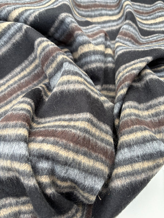 WOOL EDIT 018 black/sand/brown striped heavy wool drape