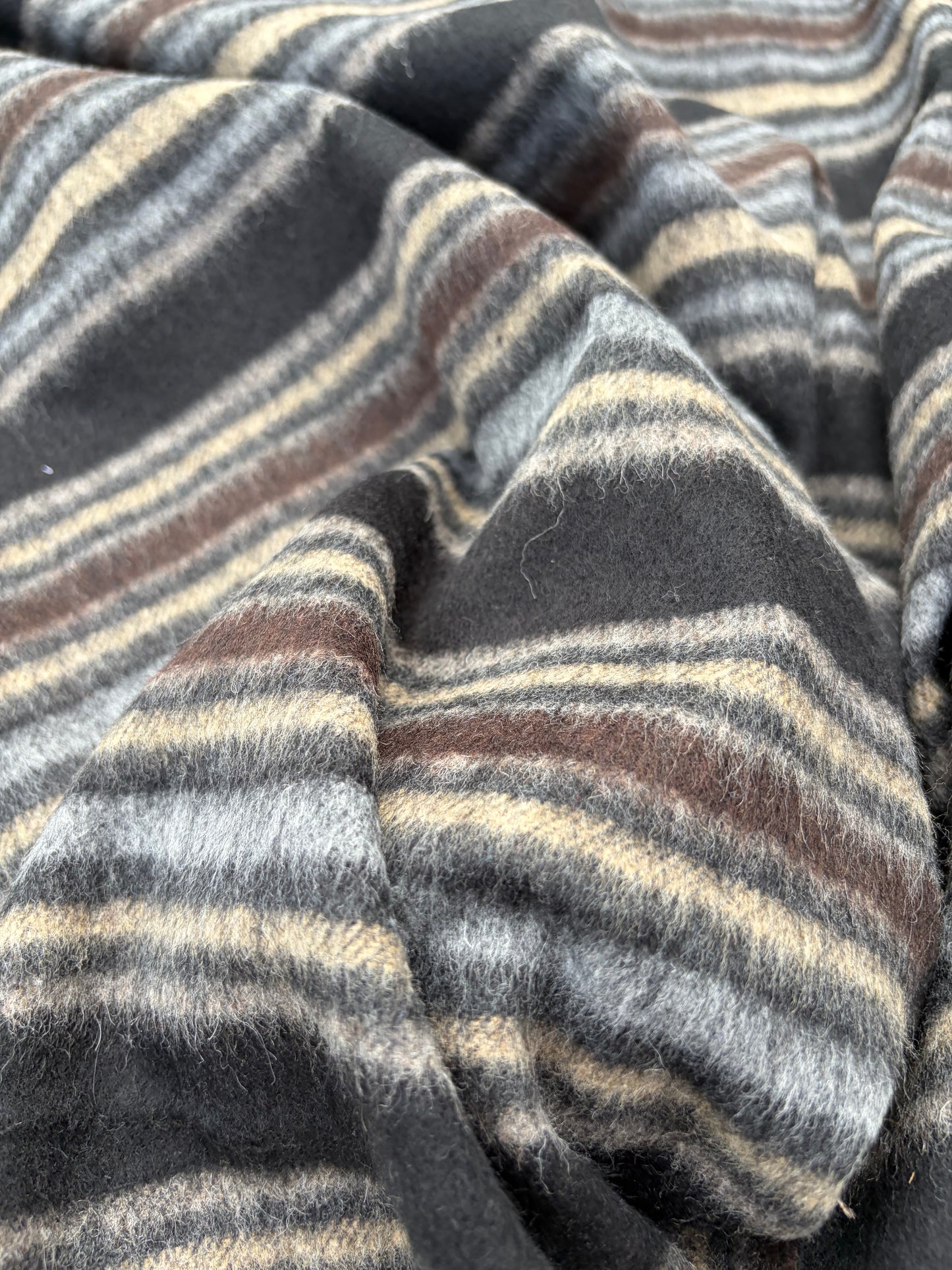 WOOL EDIT 018 black/sand/brown striped heavy wool drape
