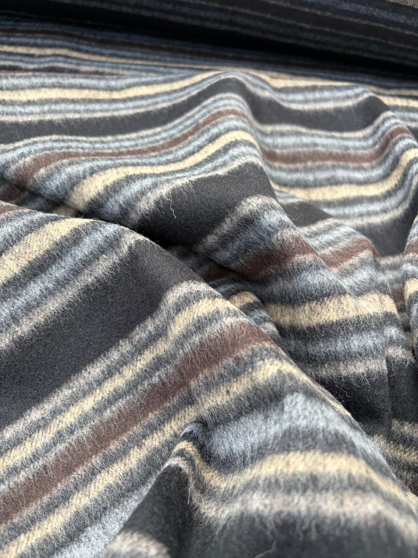 WOOL EDIT 018 black/sand/brown striped heavy wool drape