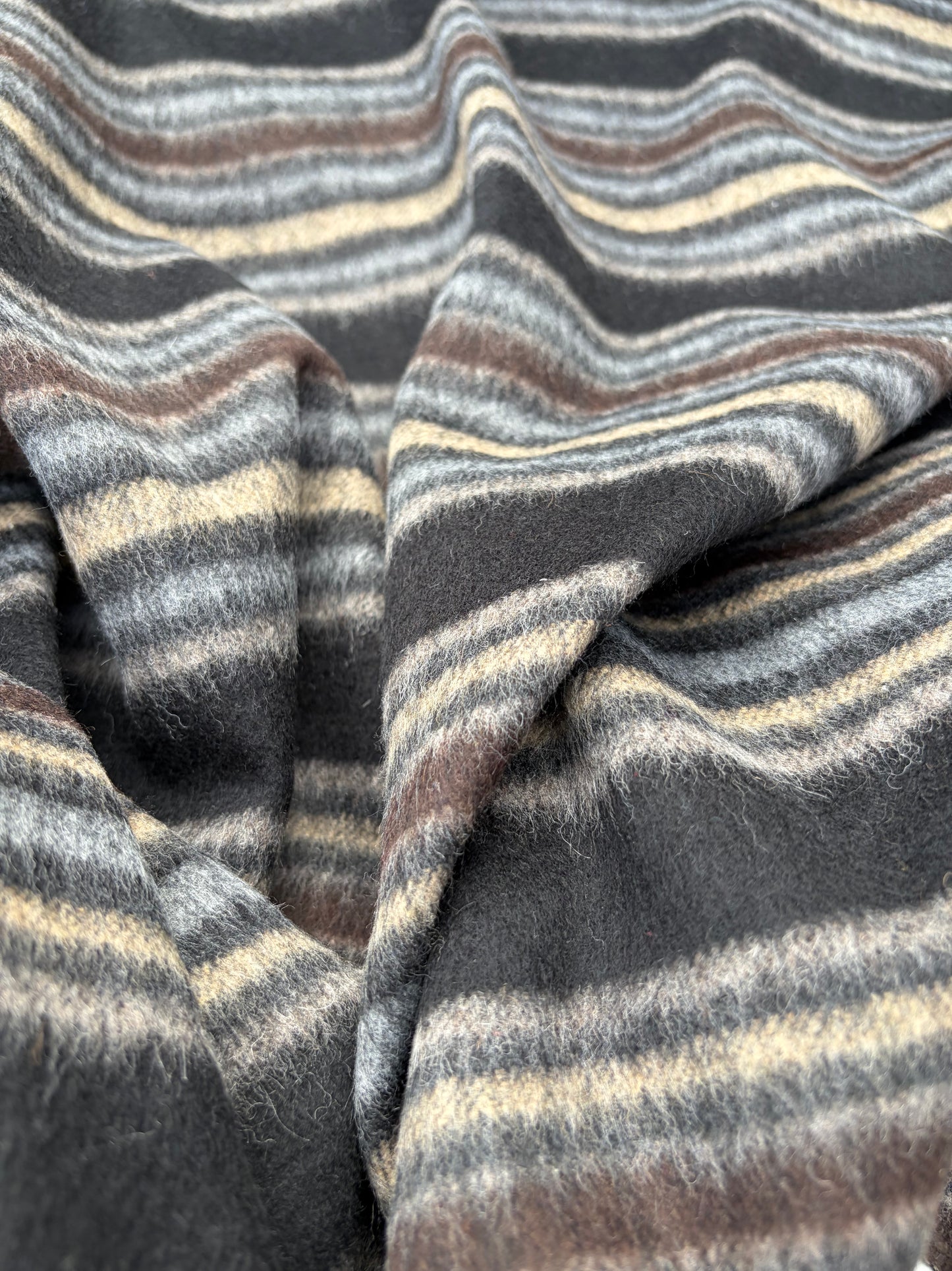 WOOL EDIT 018 black/sand/brown striped heavy wool drape