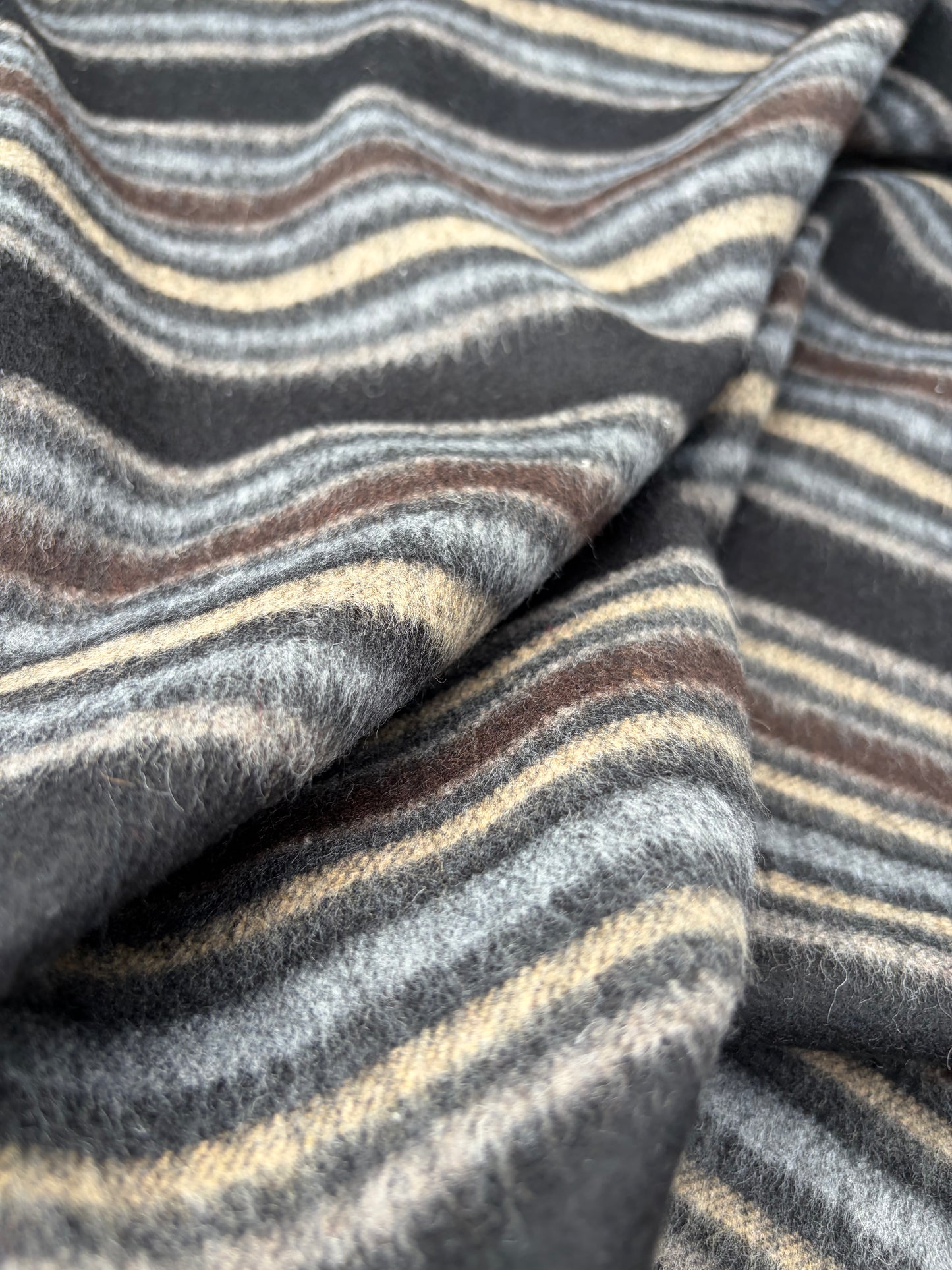 WOOL EDIT 018 black/sand/brown striped heavy wool drape