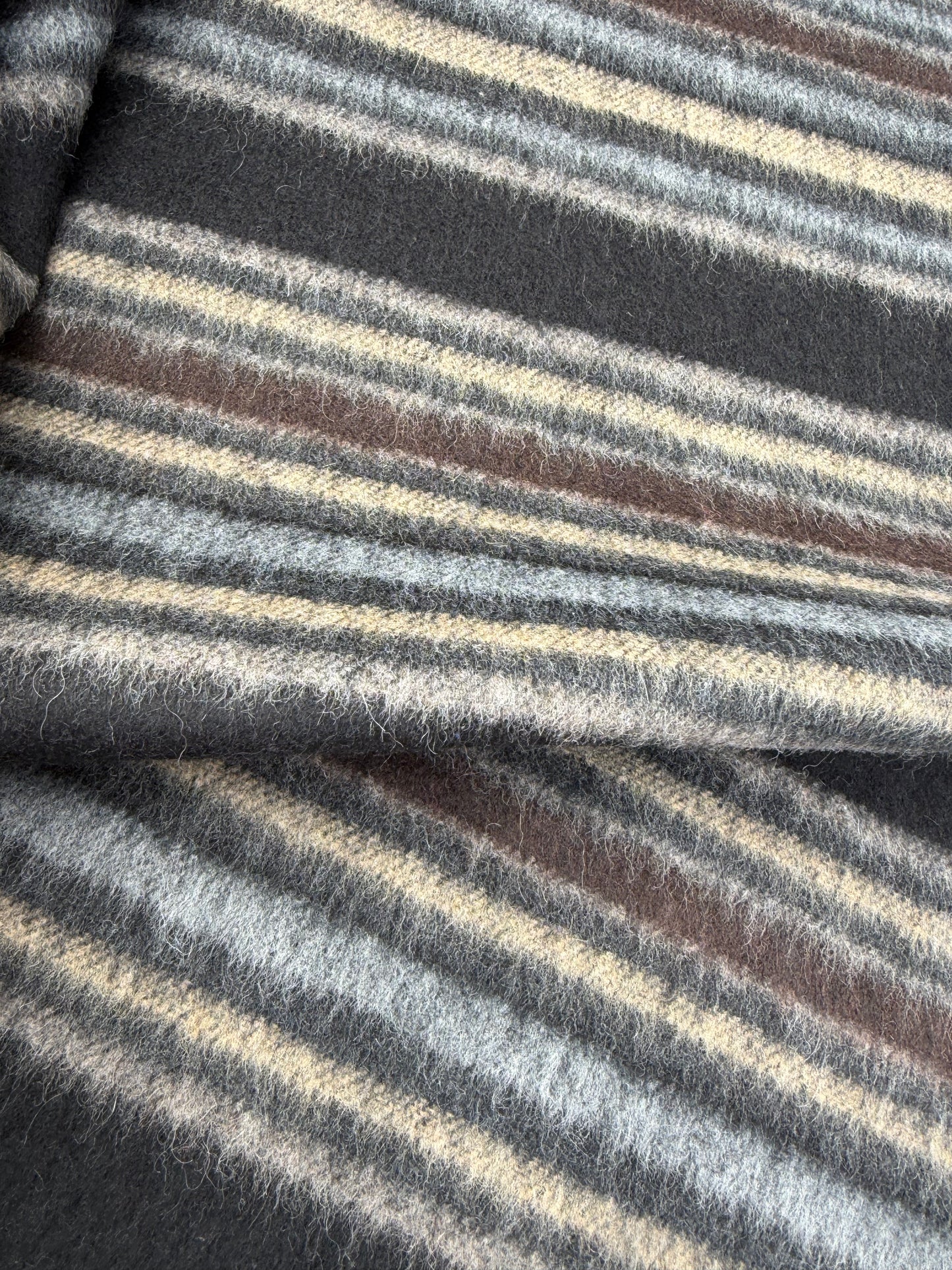WOOL EDIT 018 black/sand/brown striped heavy wool drape