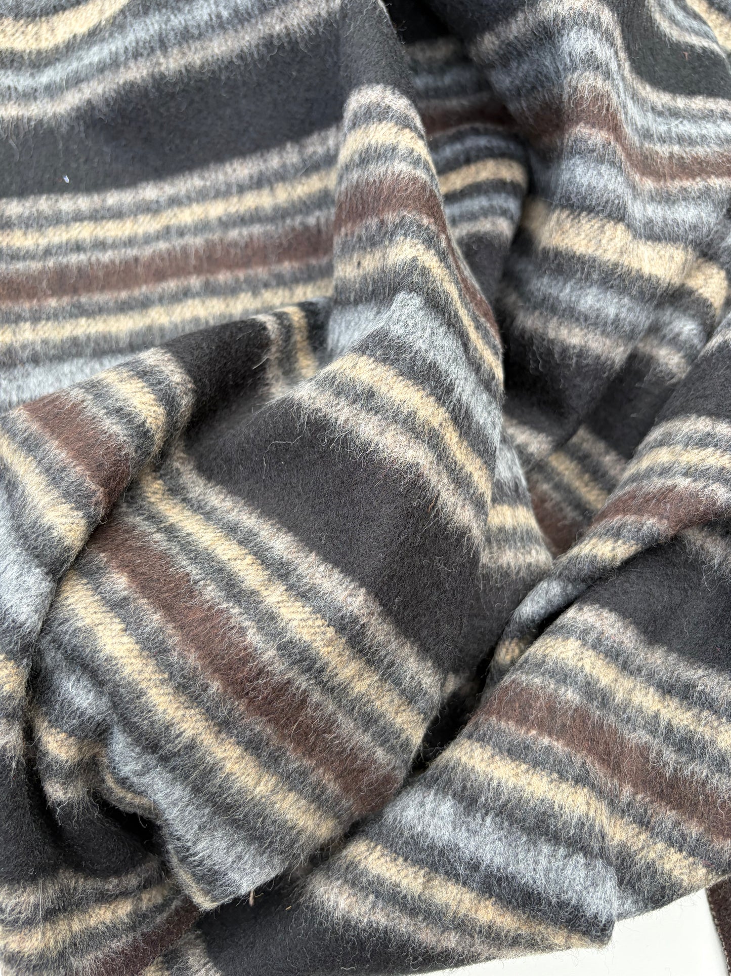 WOOL EDIT 018 black/sand/brown striped heavy wool drape