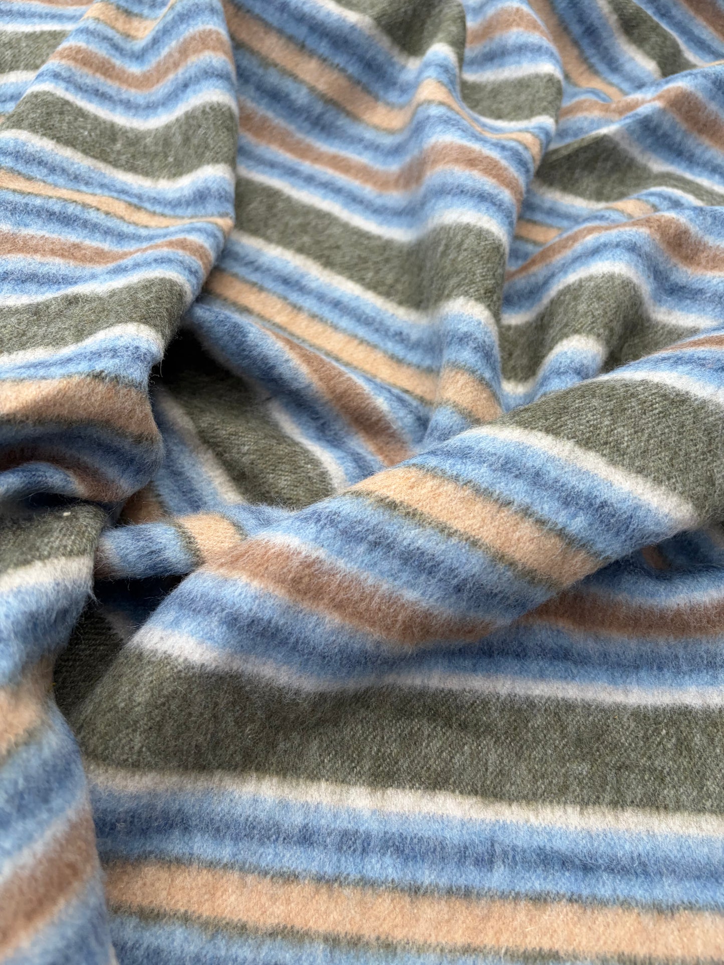 WOOL EDIT 019 ice blue/khaky striped heavy wool drape