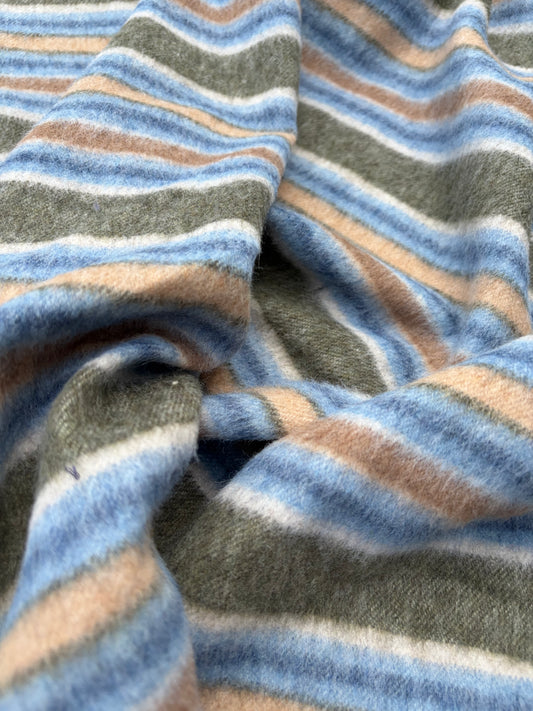 WOOL EDIT 019 ice blue/khaky striped heavy wool drape