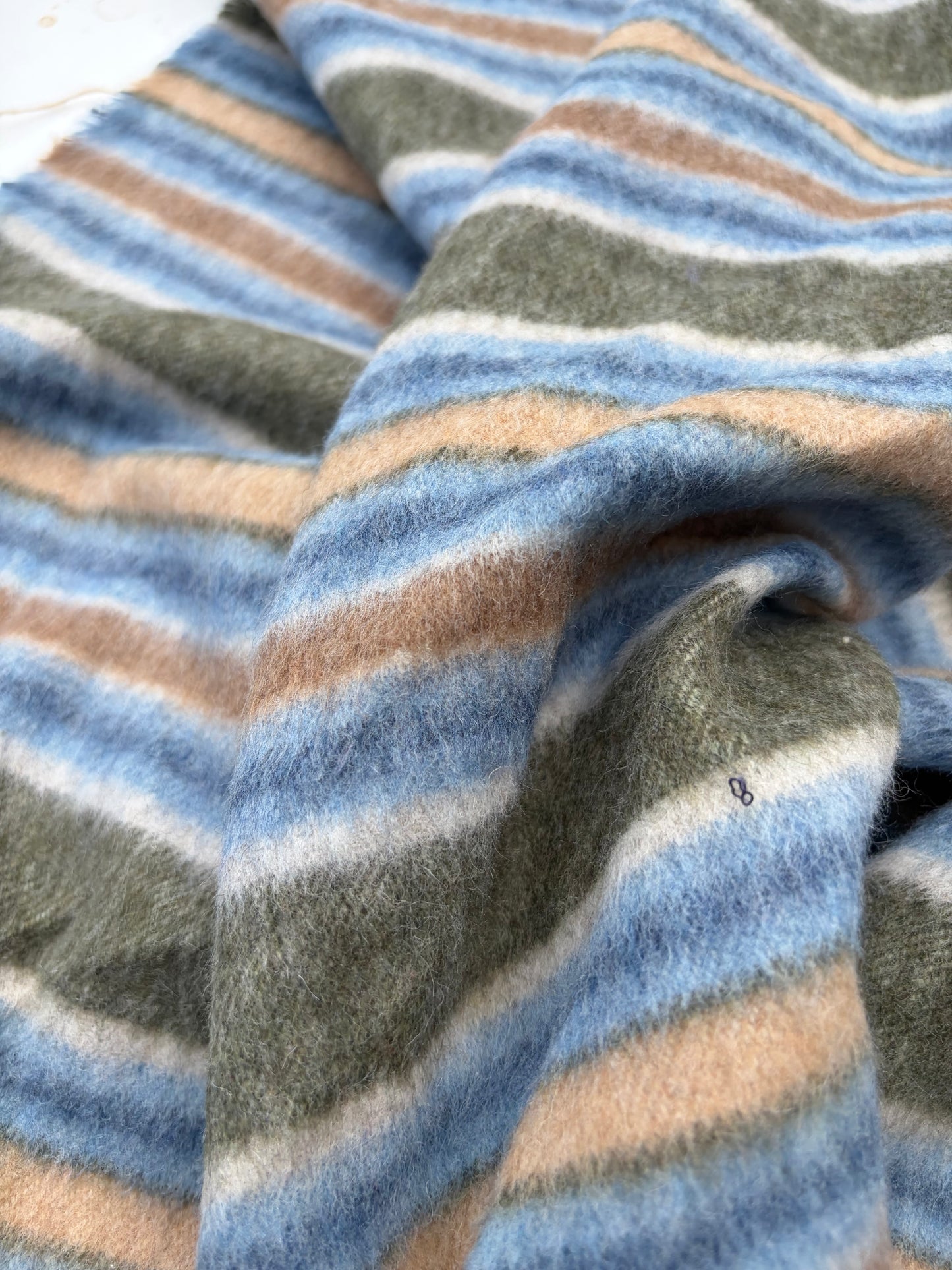 WOOL EDIT 019 ice blue/khaky striped heavy wool drape