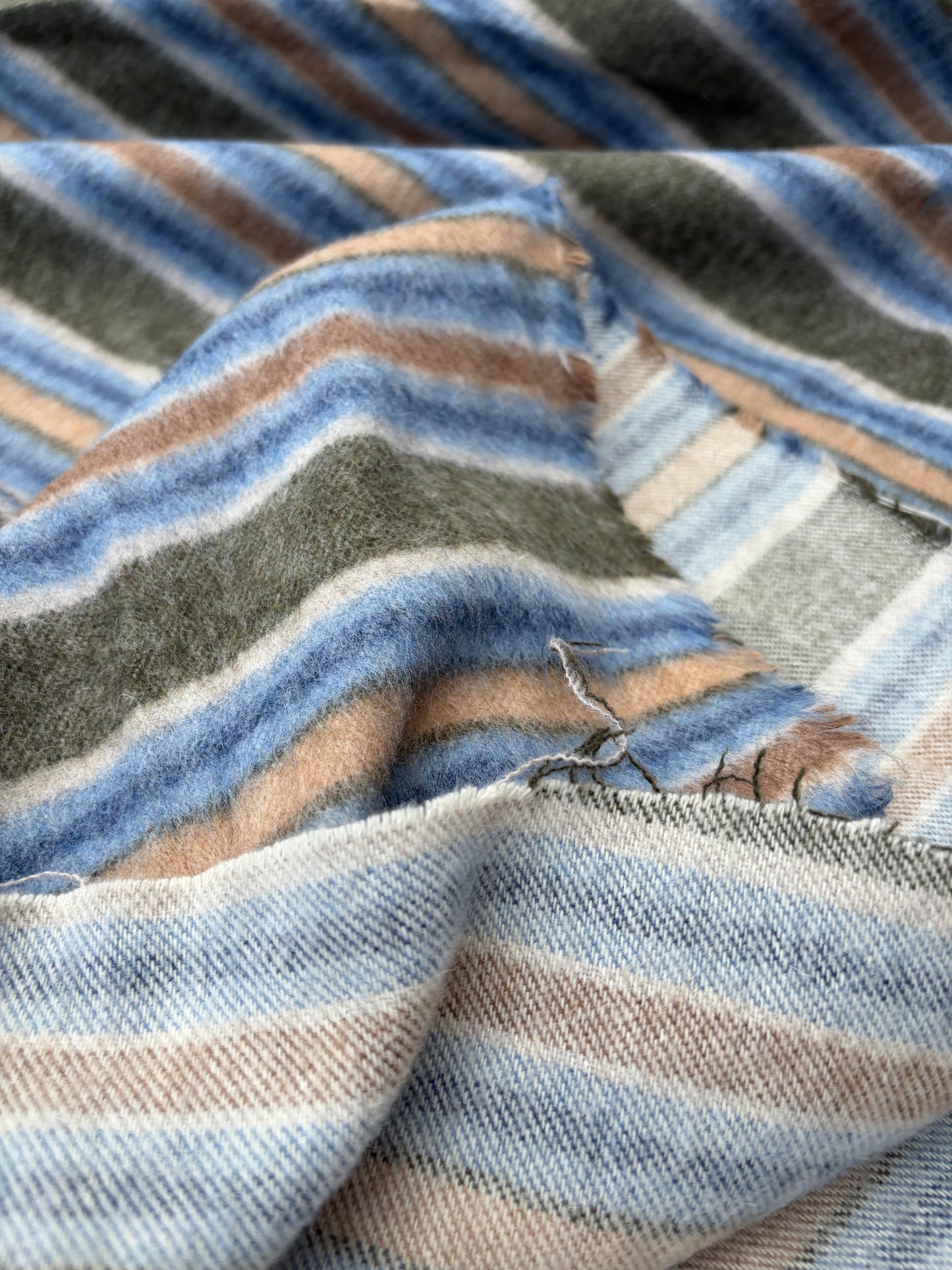 WOOL EDIT 019 ice blue/khaky striped heavy wool drape