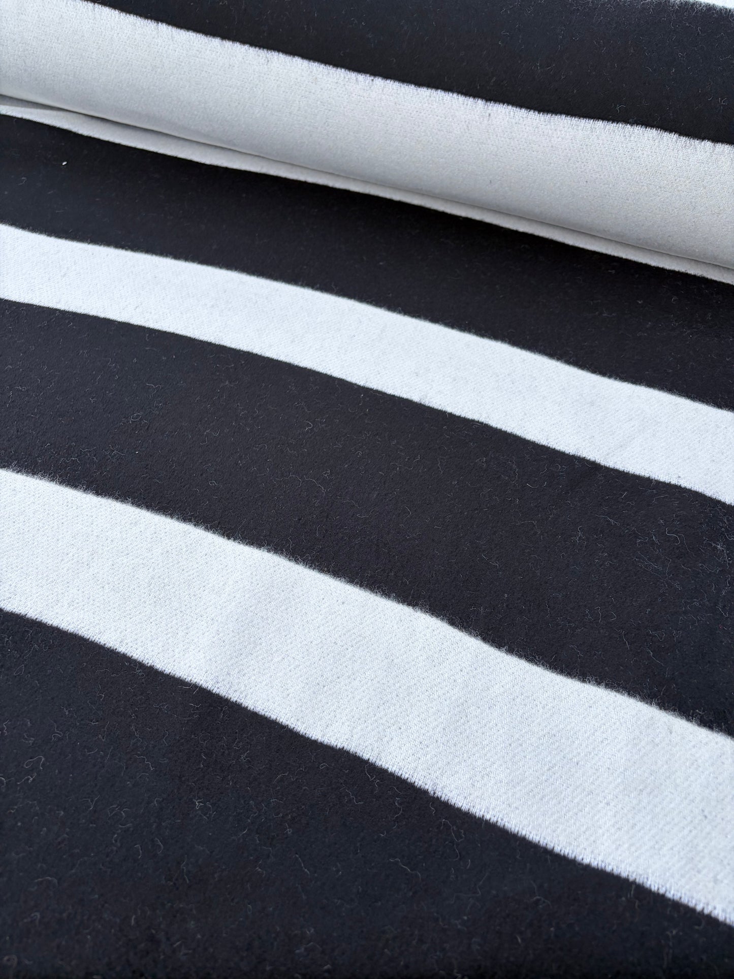 WOOL EDIT 022 black/white striped  double face boiled wool