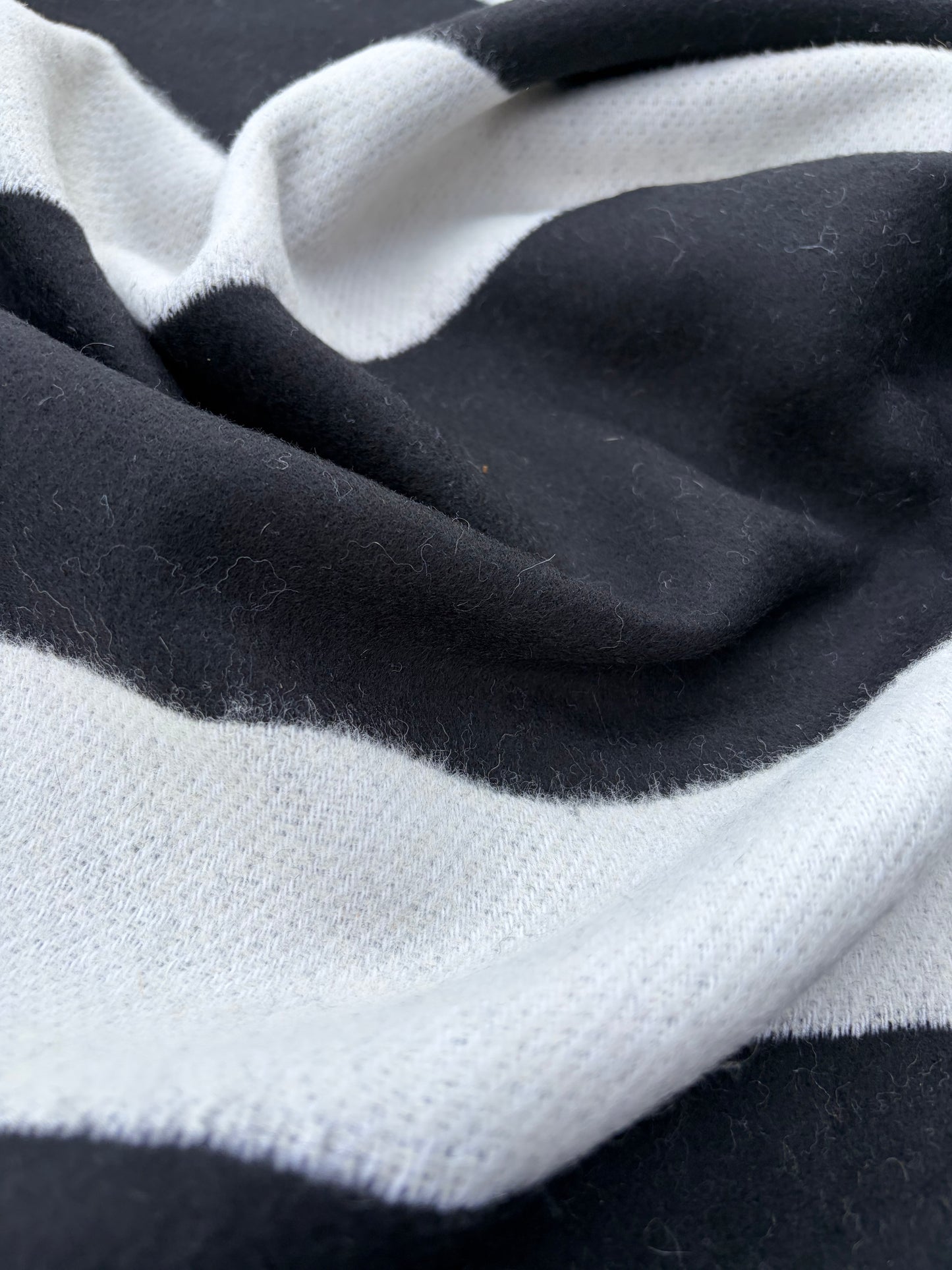 WOOL EDIT 022 black/white striped  double face boiled wool