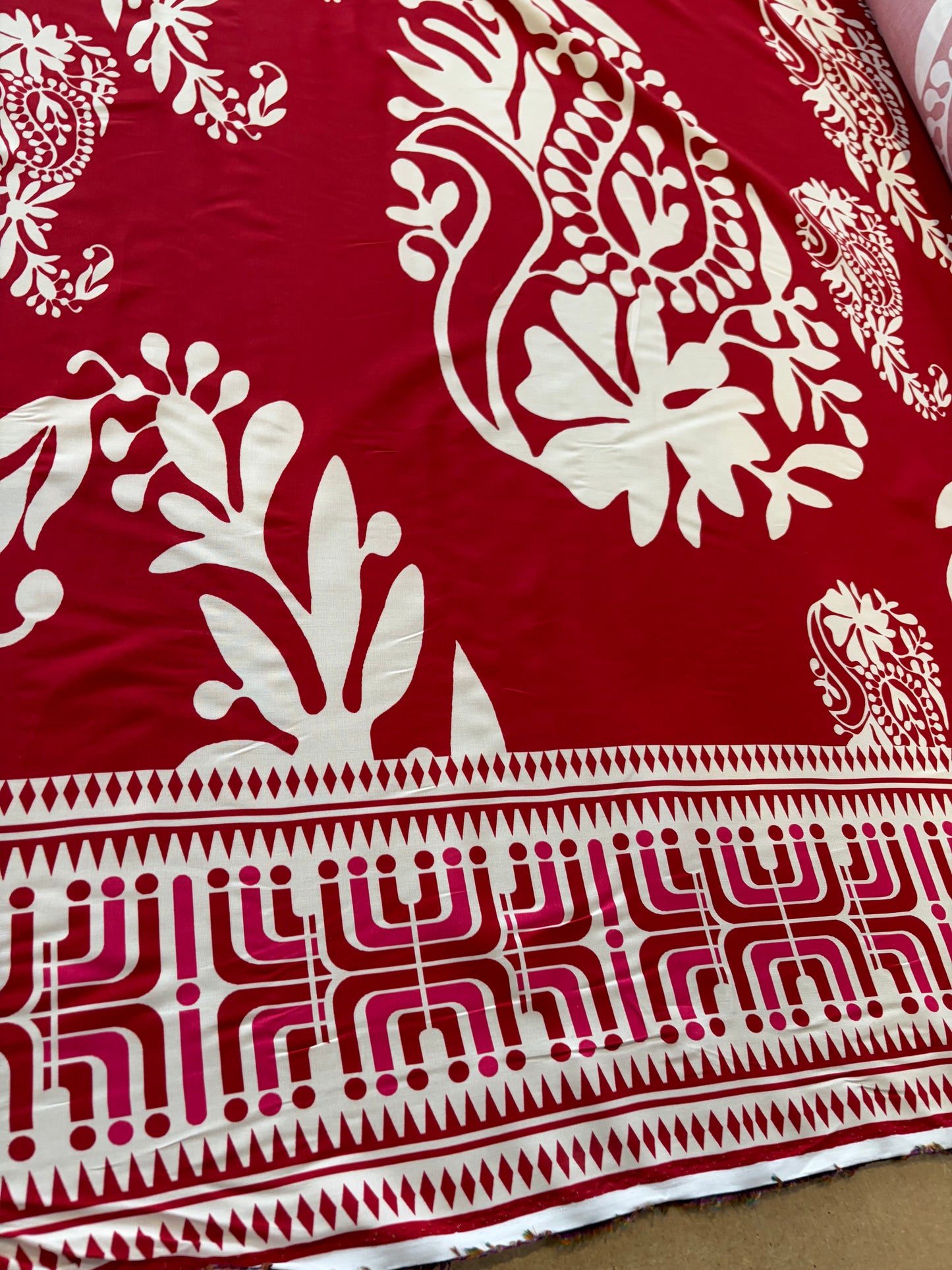 KRUSTY 034 red floral double border viscose print