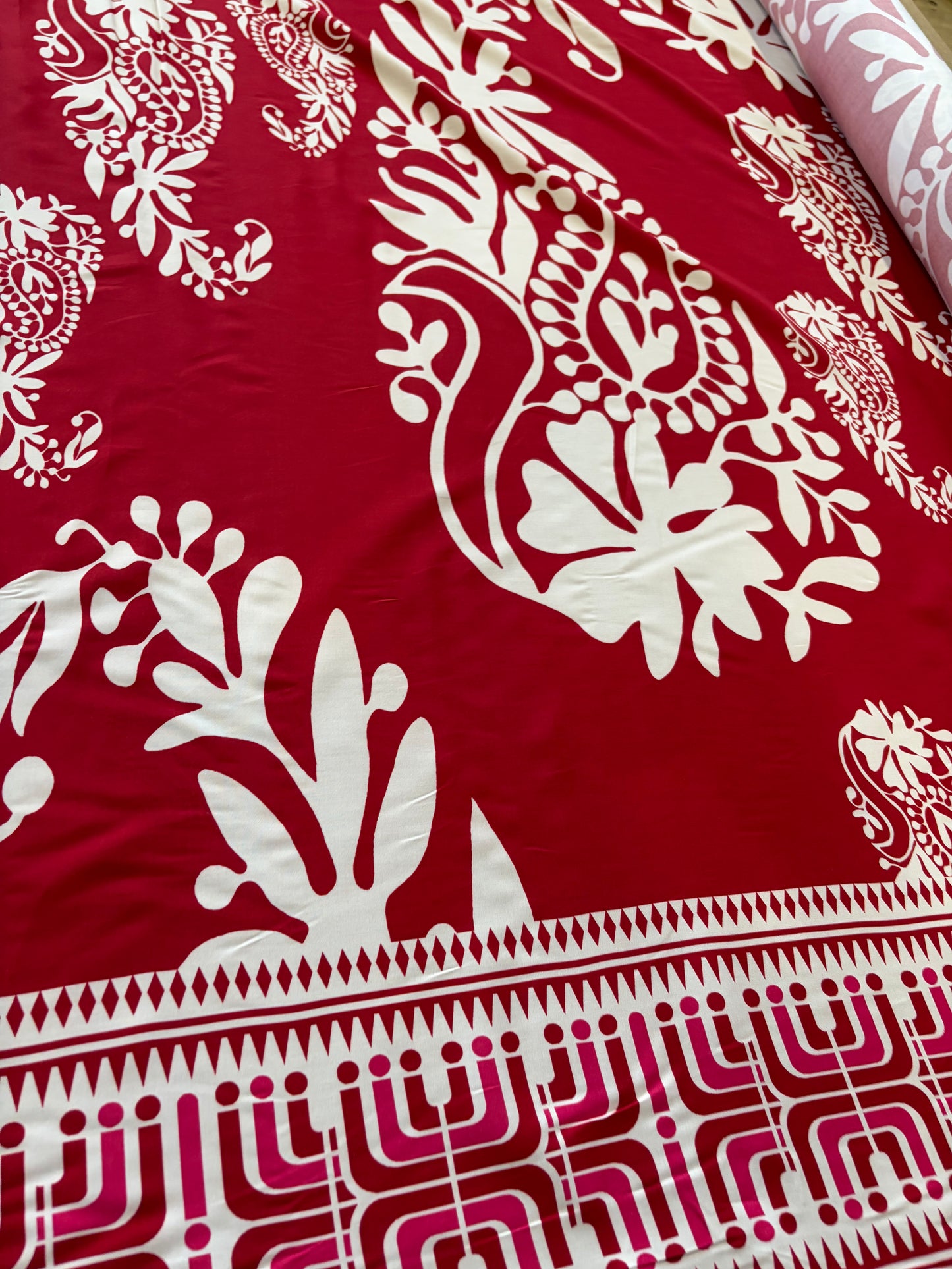 KRUSTY 034 red floral double border viscose print