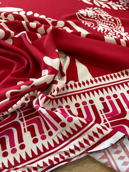 KRUSTY 034 red floral double border viscose print