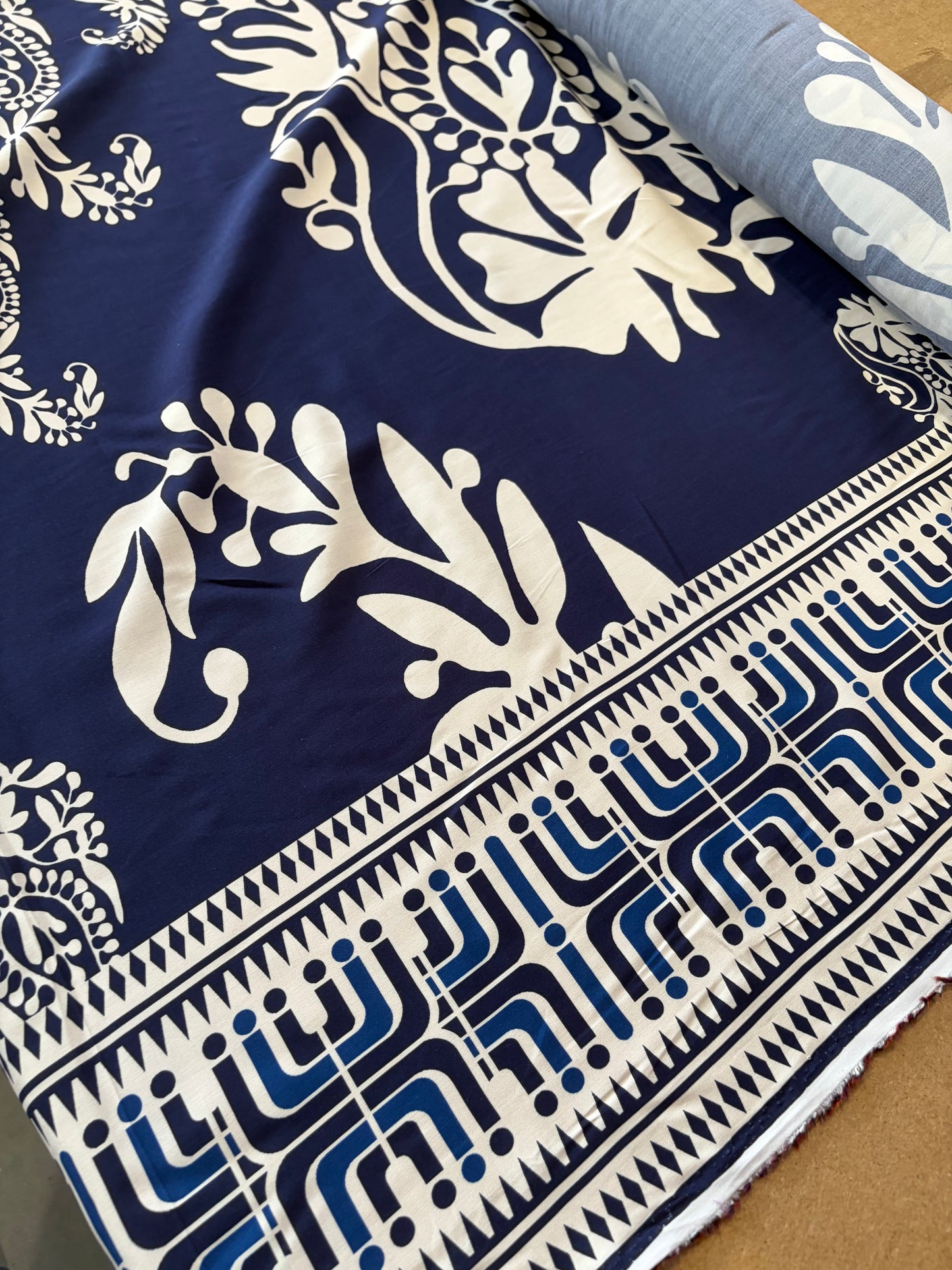 KRUSTY 035 blue floral double border viscose print