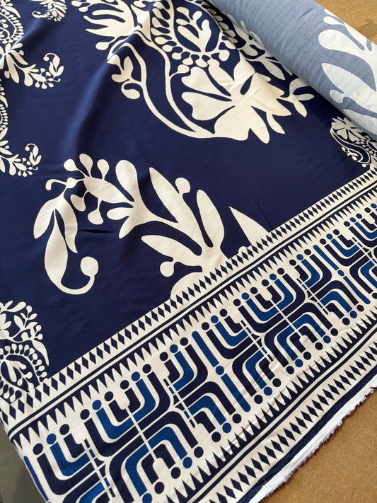 KRUSTY 035 blue floral double border viscose print