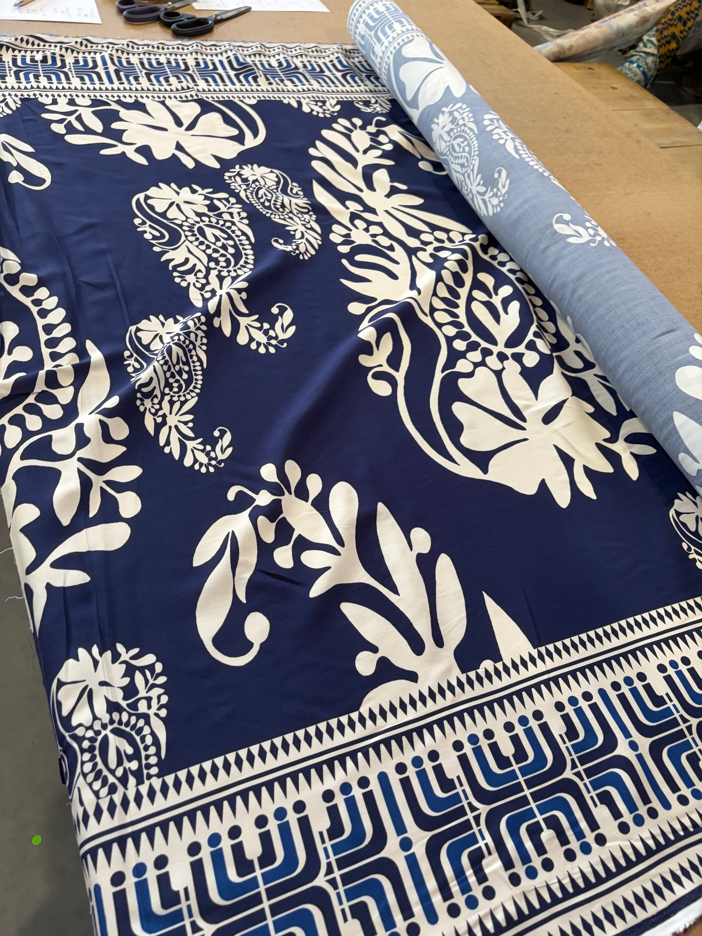 KRUSTY 035 blue floral double border viscose print