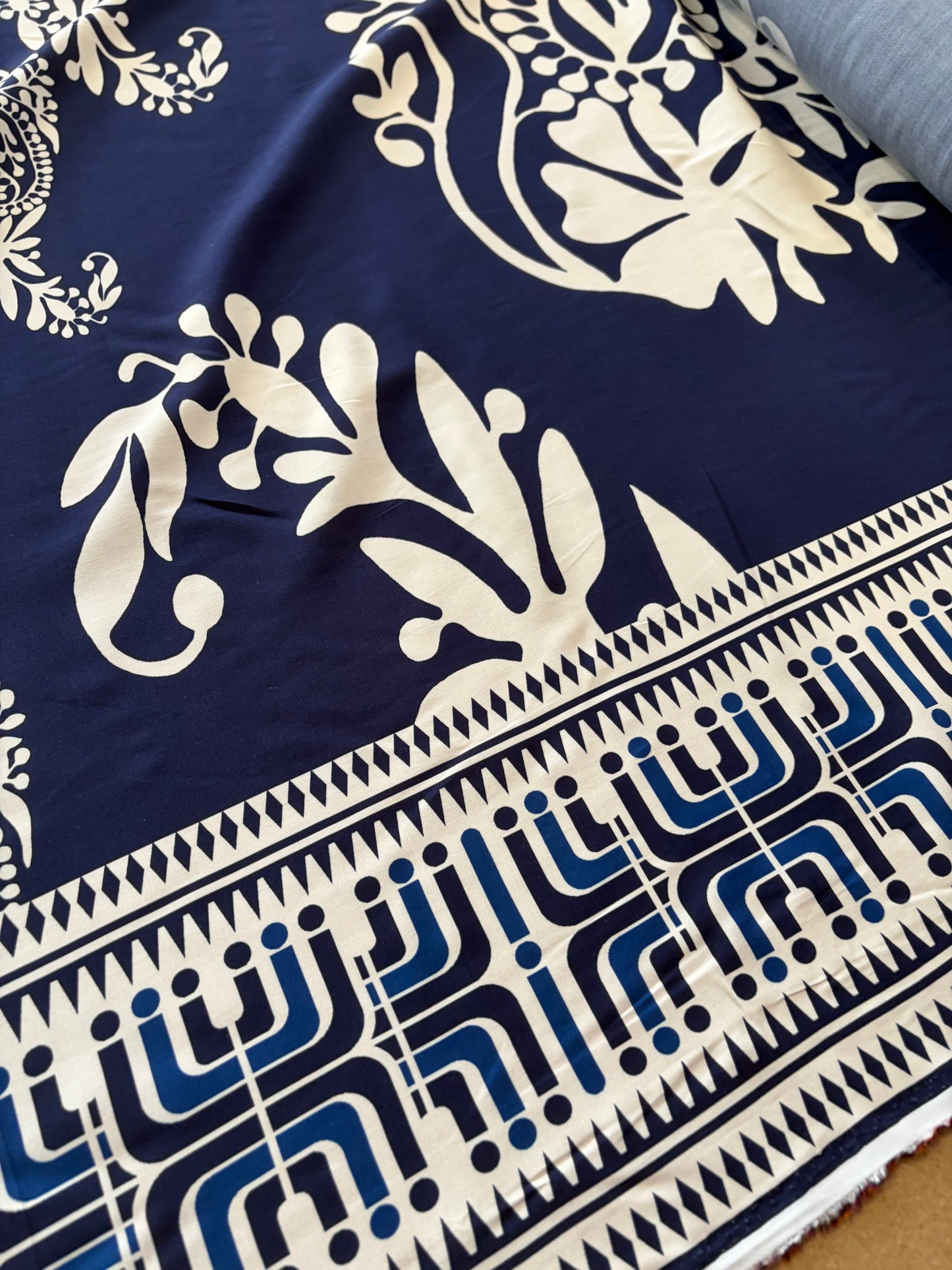 KRUSTY 035 blue floral double border viscose print