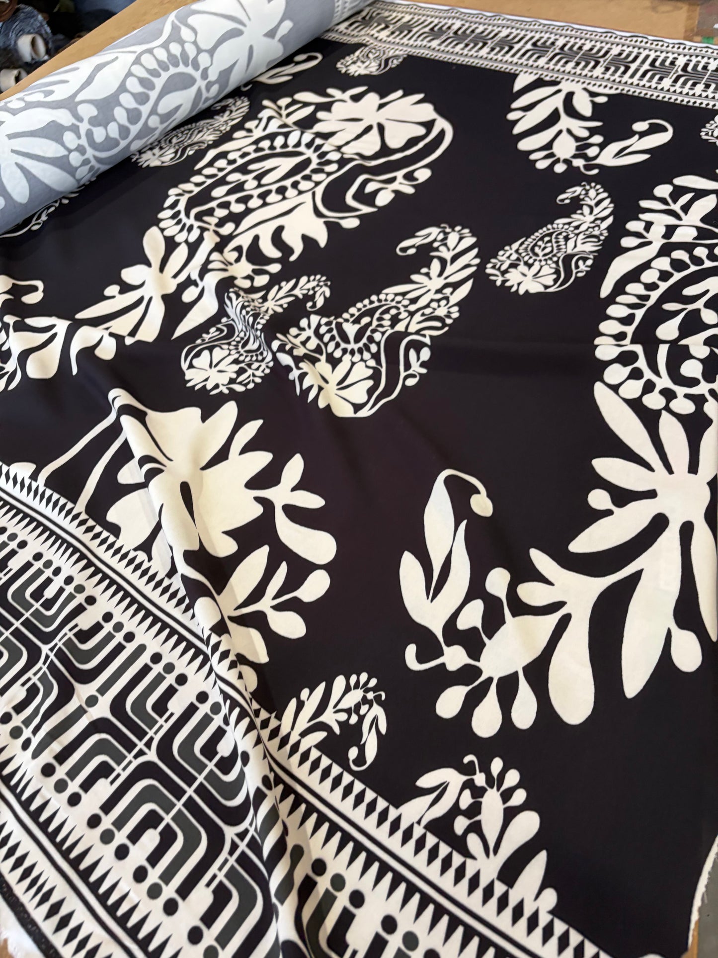 KRUSTY 036 black floral double border viscose print